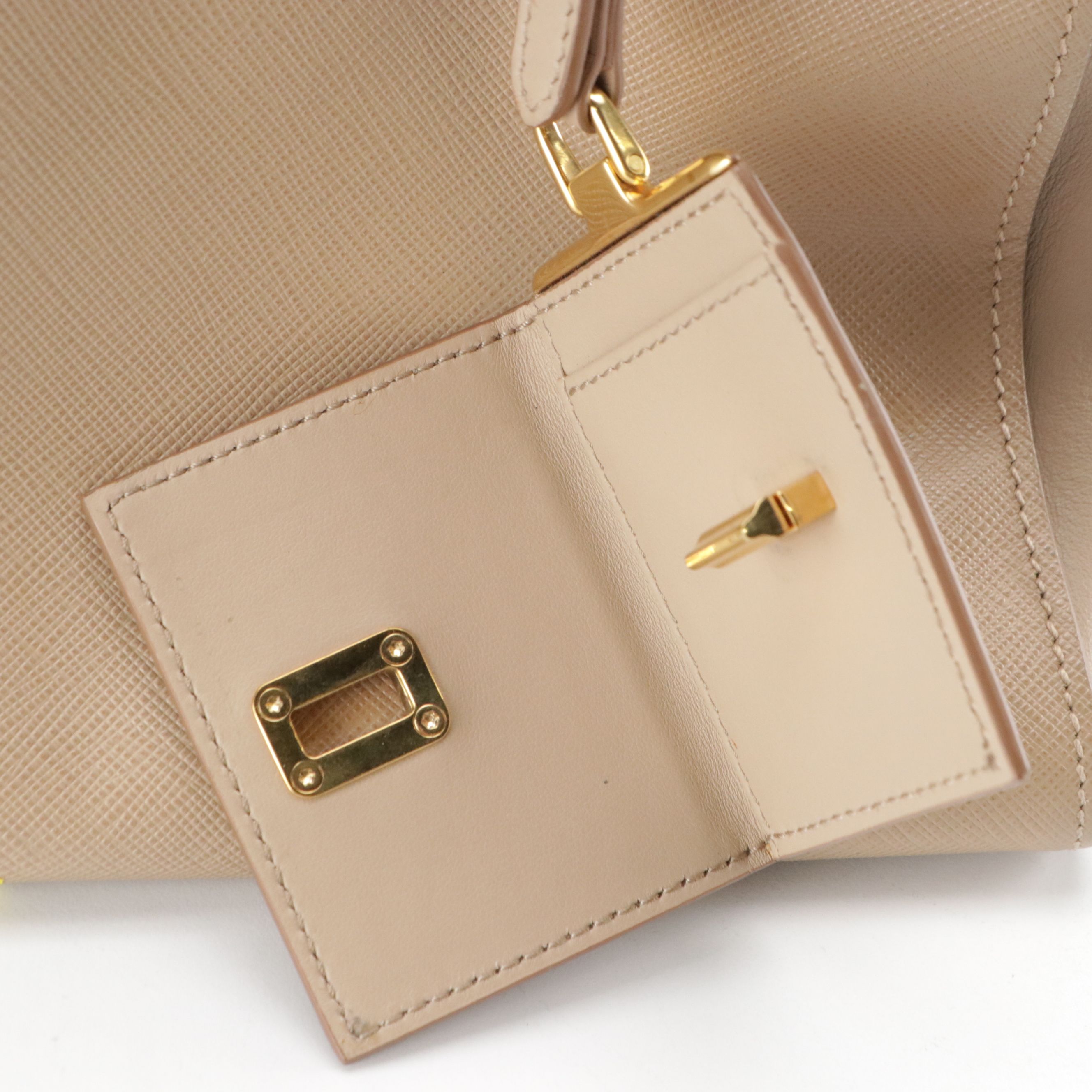 Prada Esplanade Two-Way Satchel in Beige City Calfskin and Saffiano Leather