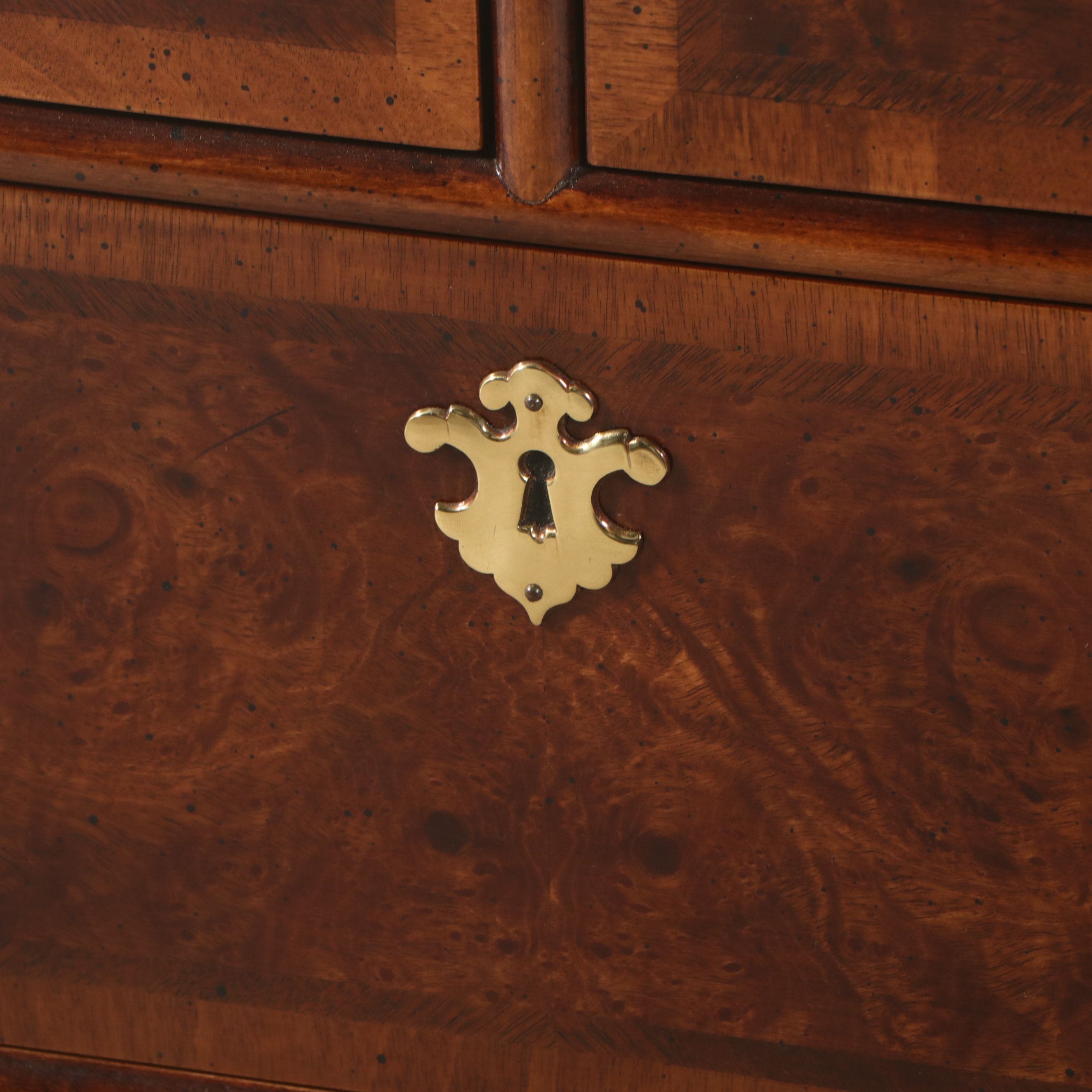 Henredon Aston Court Burl Wood Bachelor's Chest with Protective Glass Top