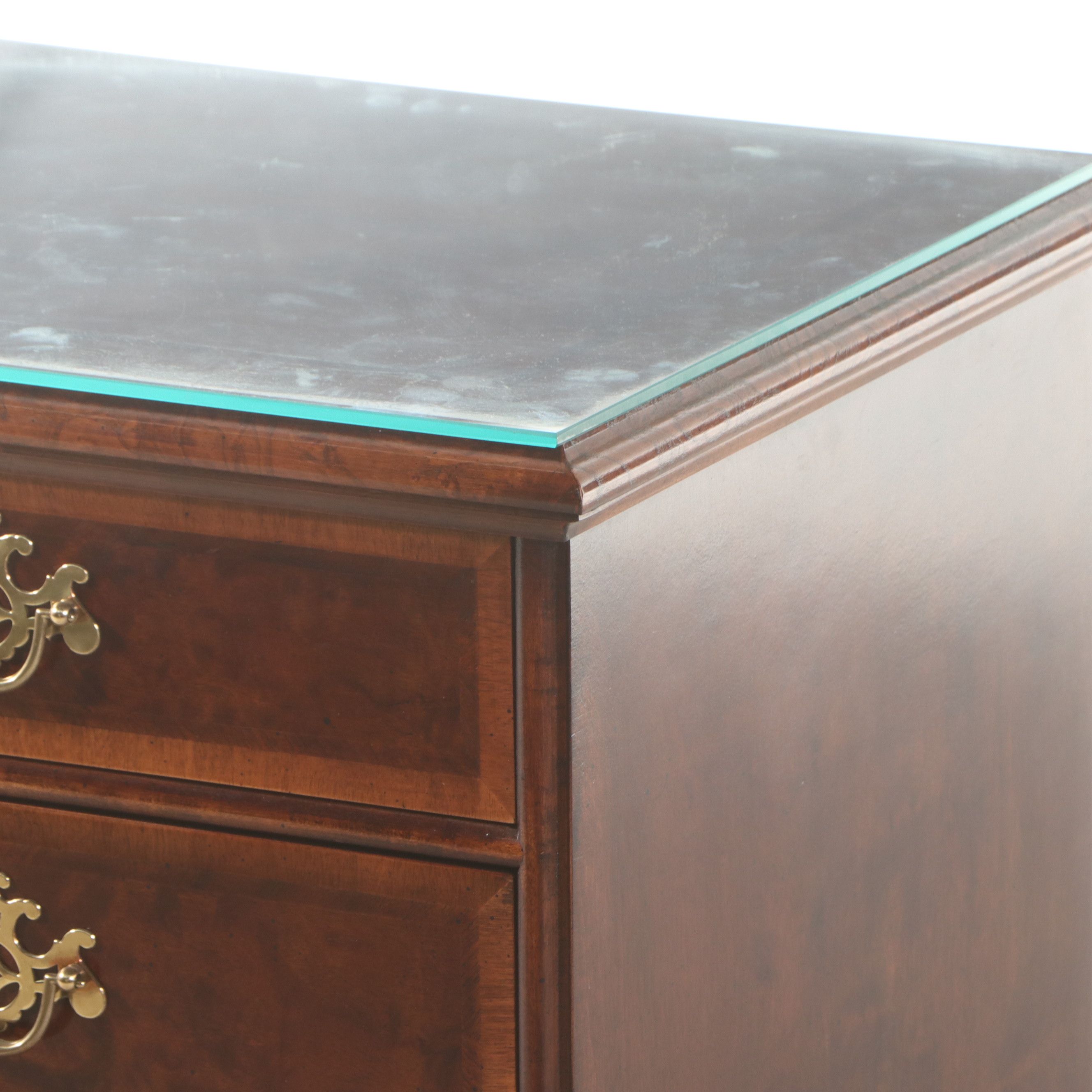 Henredon Aston Court Burl Wood Bachelor's Chest with Protective Glass Top