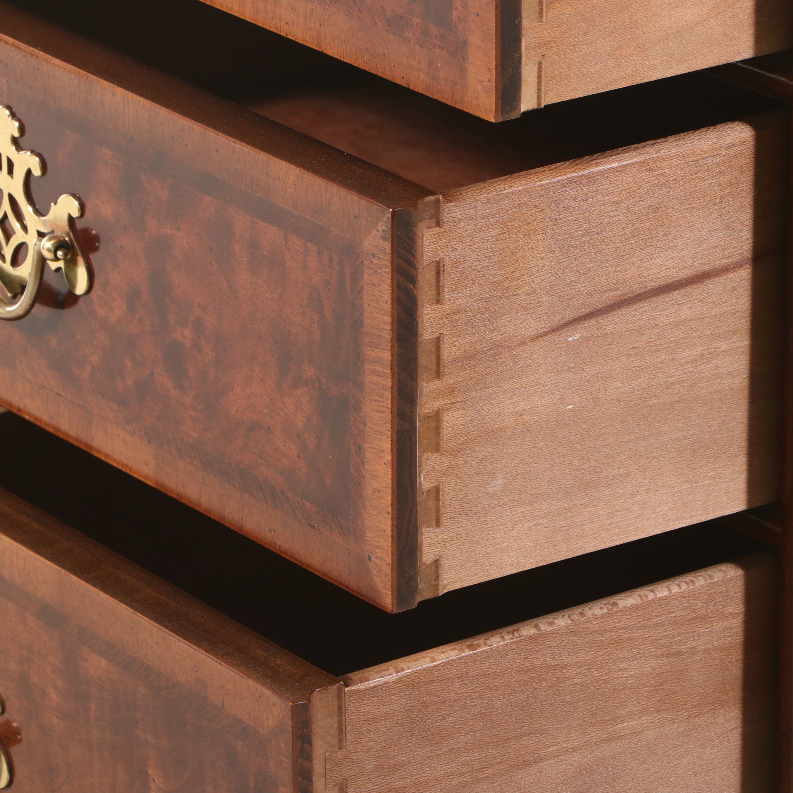 Henredon Aston Court Burl Wood Bachelor's Chest with Protective Glass Top