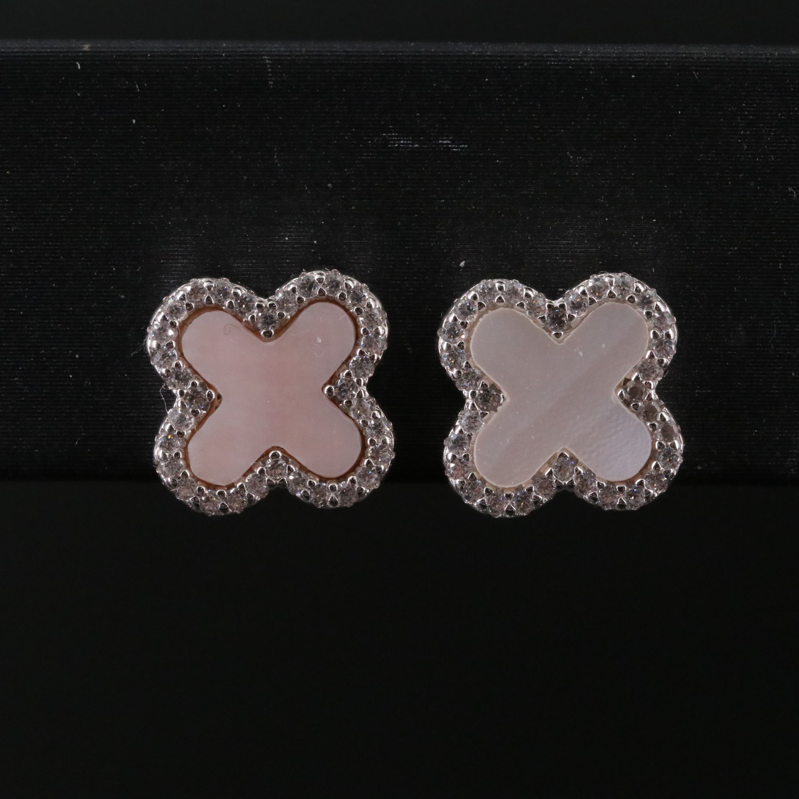 Sterling Mother-of-Pearl and CZ Quatrefoil Earrings