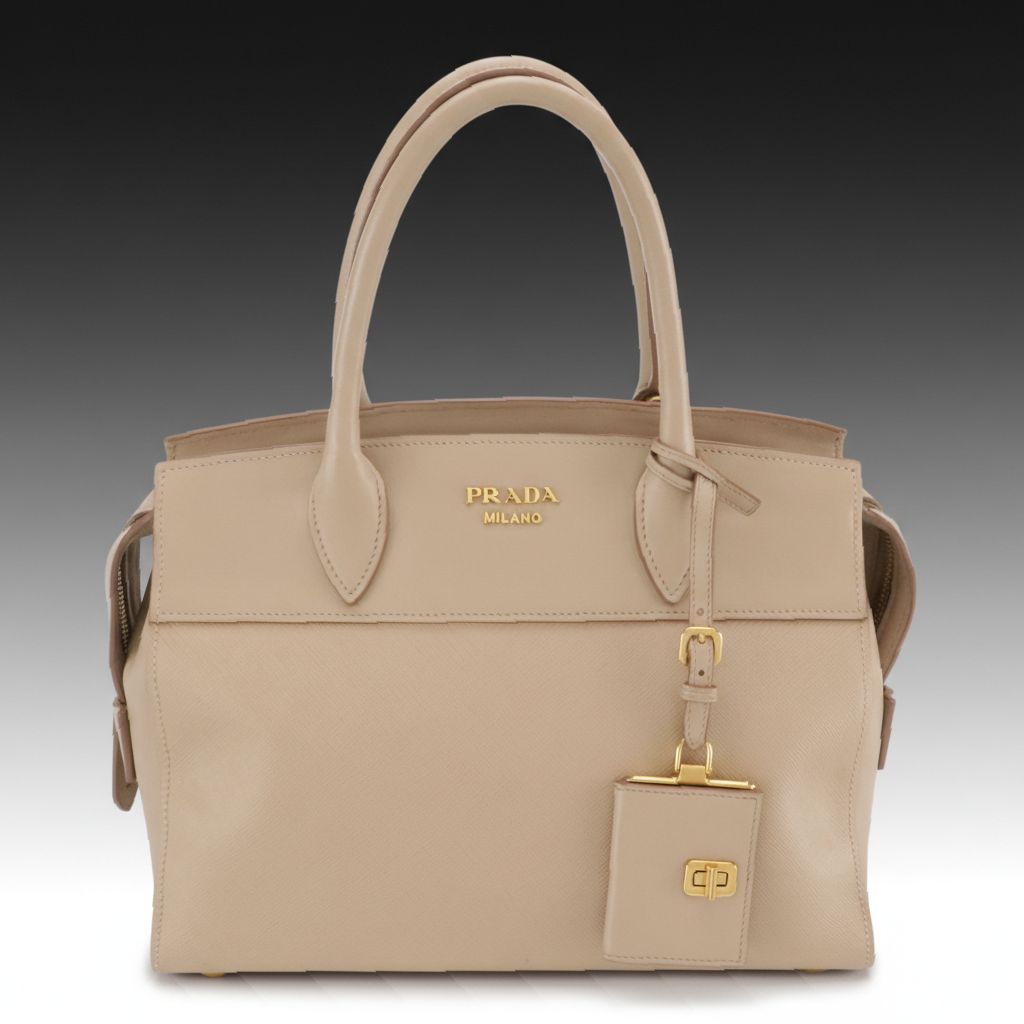 Prada Esplanade Two-Way Satchel in Beige City Calfskin and Saffiano Leather