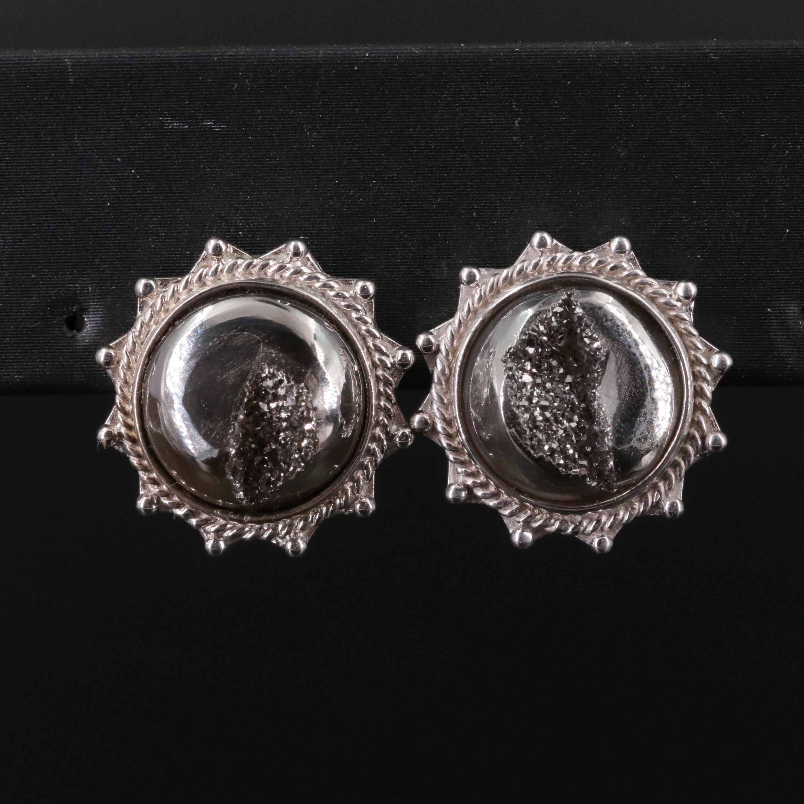 Sterling Druzy Sun Button Earrings