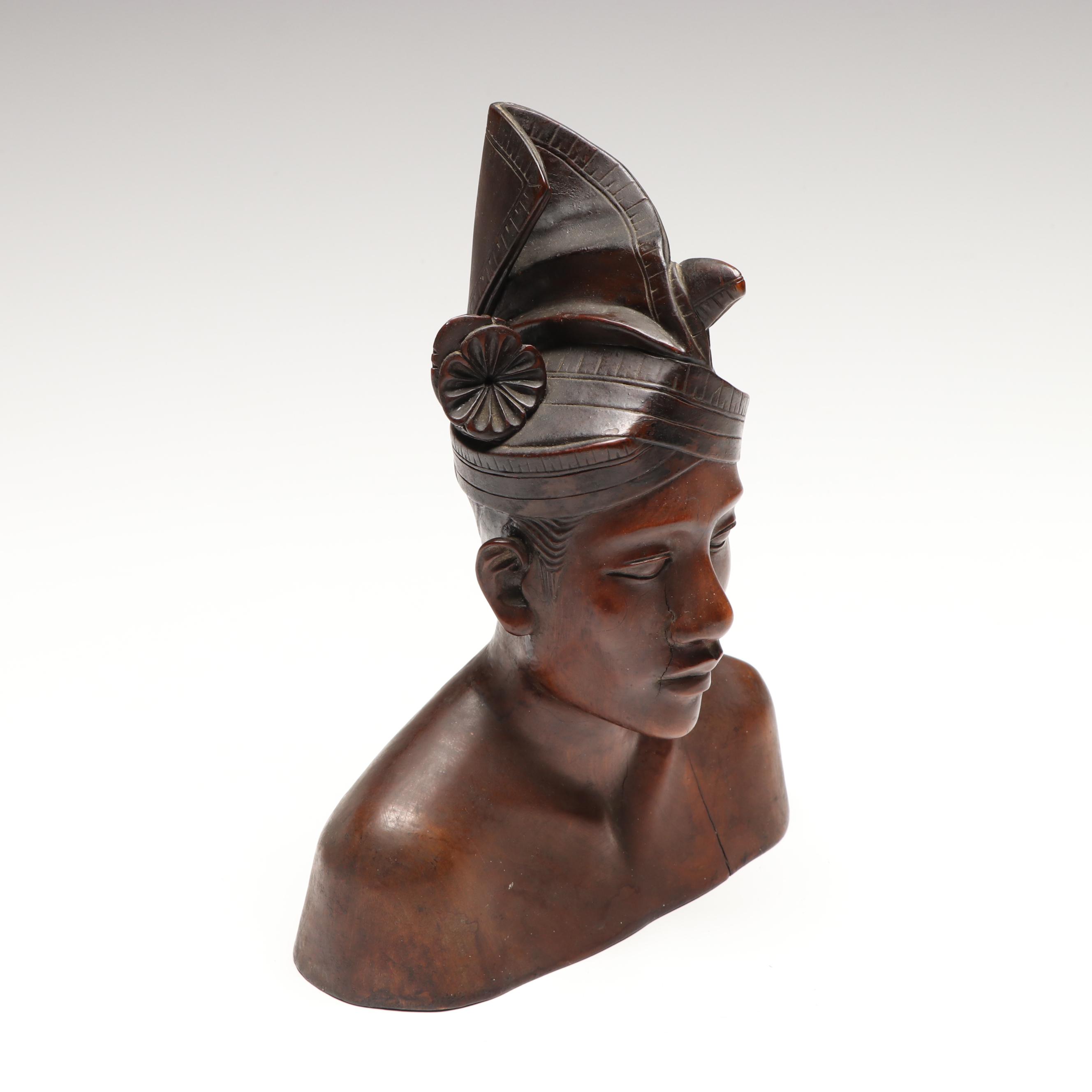 Balinese Carved Wood Traditional Male Bust