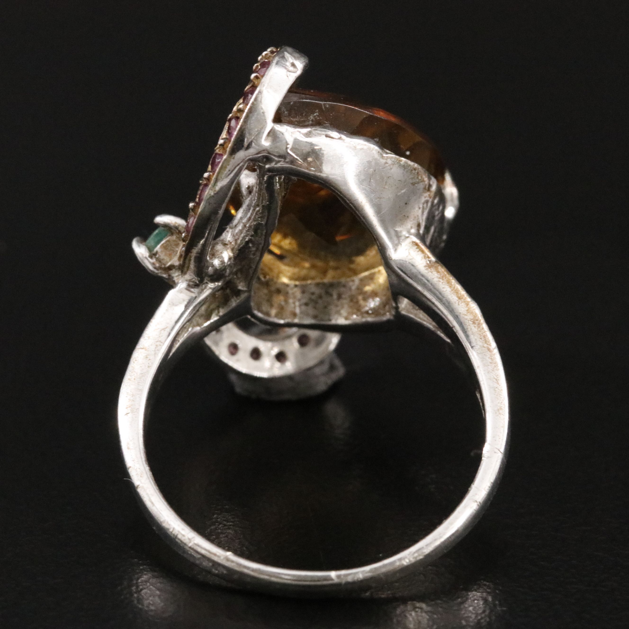 Sterling Citrine, Emerald, and Garnet Ring