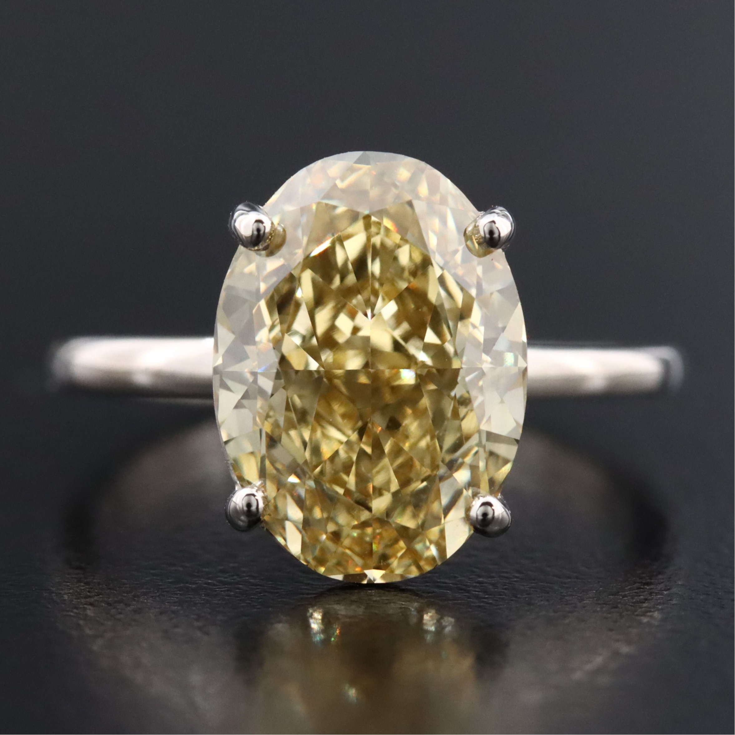 Platinum 5.03 CT Lab Grown Fancy Intense Yellow Diamond Ring with IGI Report