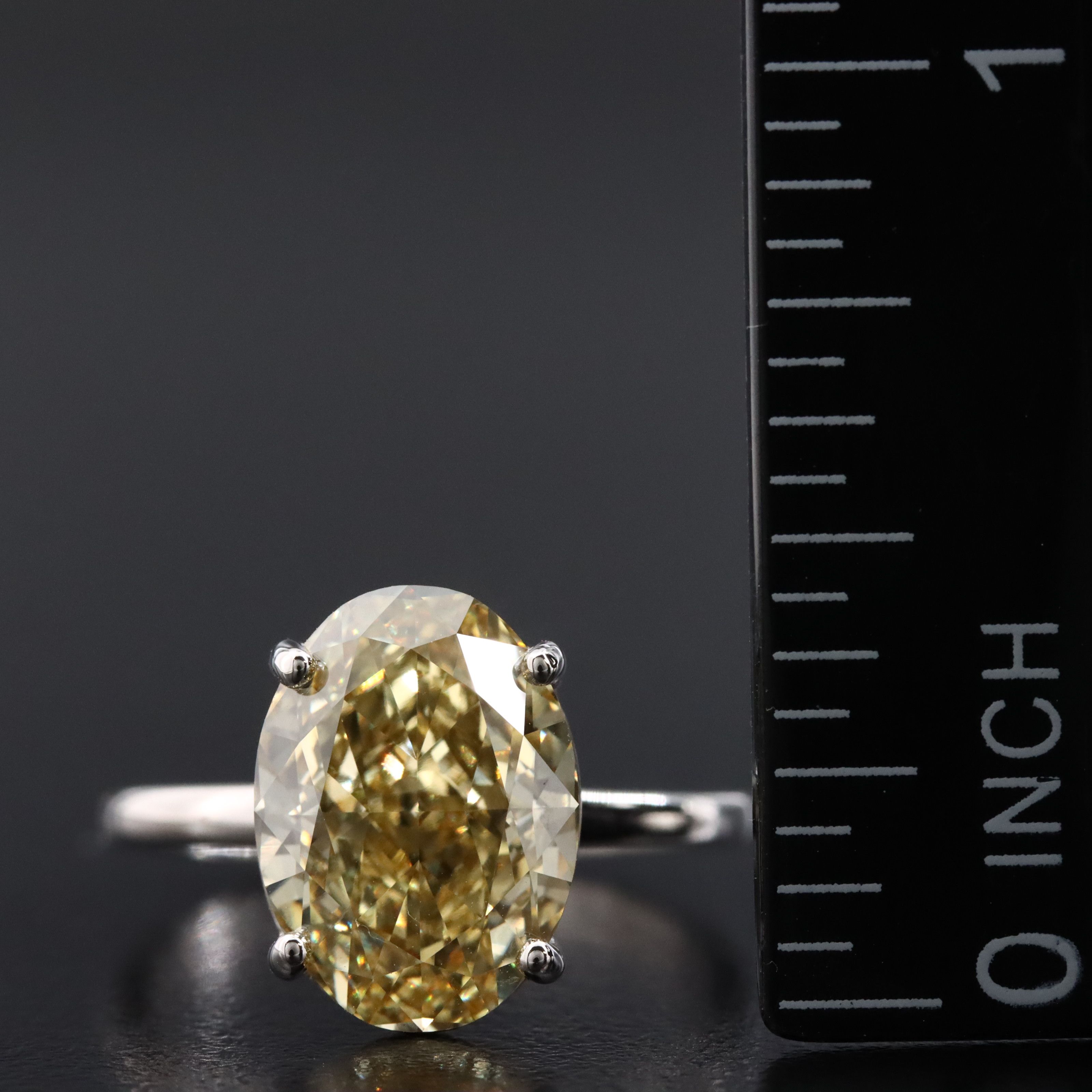 Platinum 5.03 CT Lab Grown Fancy Intense Yellow Diamond Ring with IGI Report