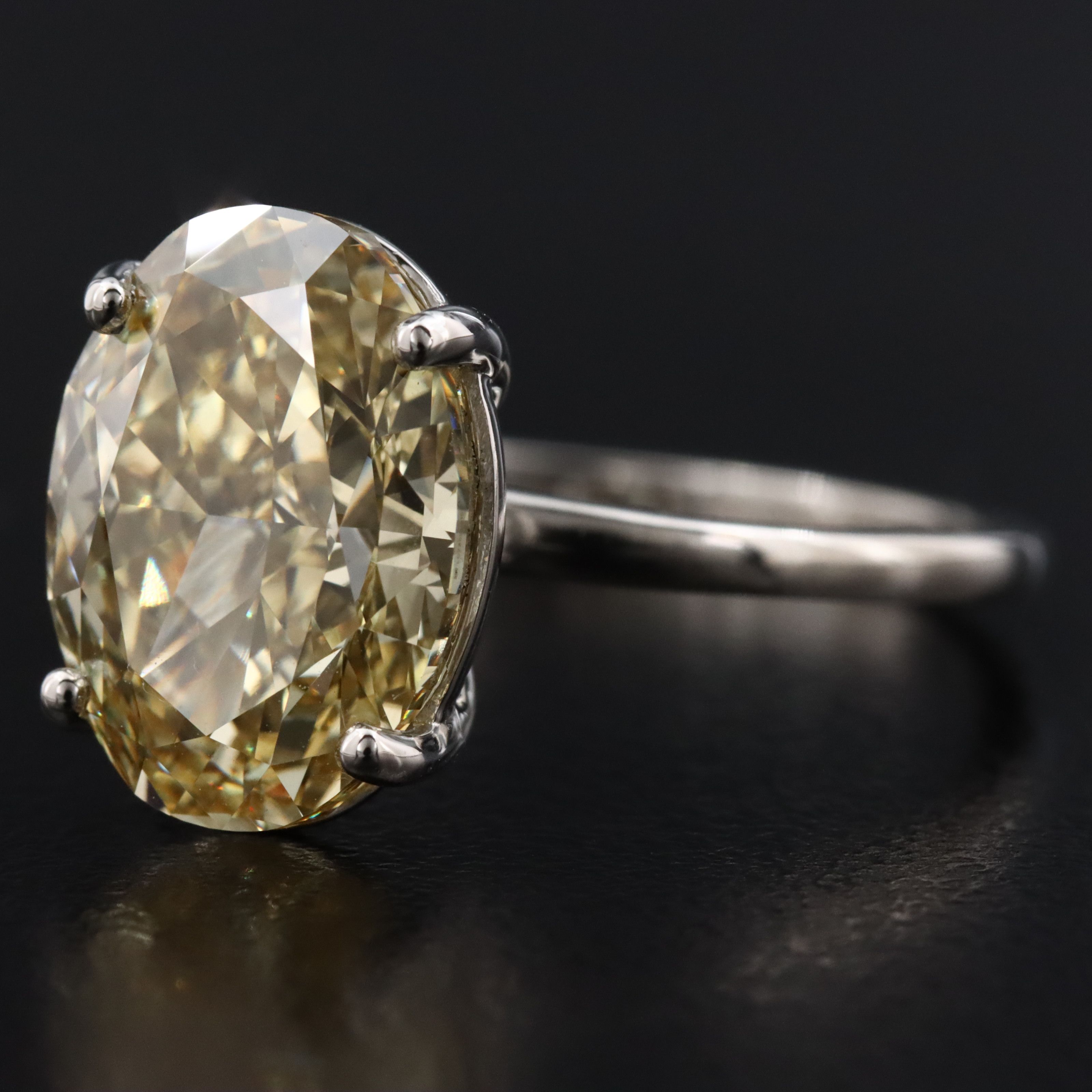 Platinum 5.03 CT Lab Grown Fancy Intense Yellow Diamond Ring with IGI Report