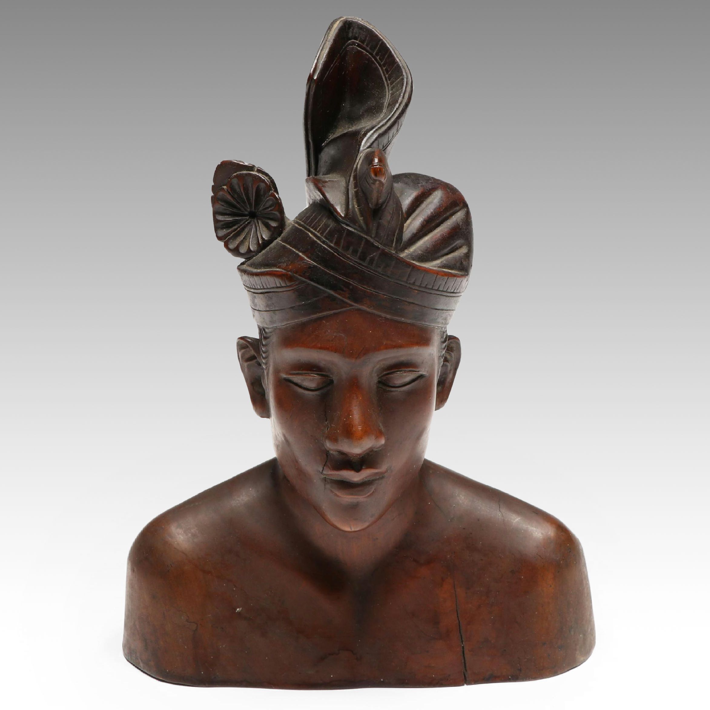 Balinese Carved Wood Traditional Male Bust