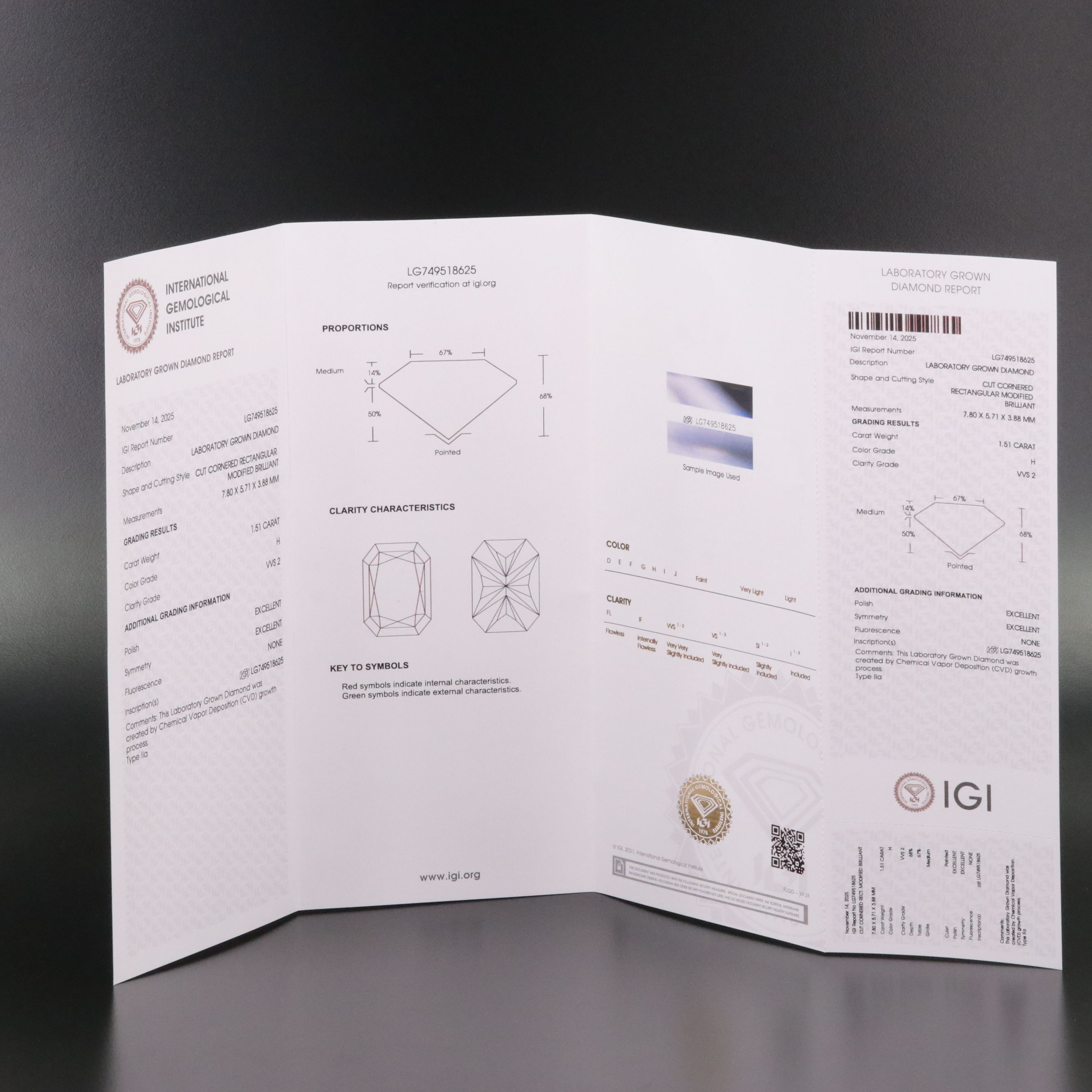 Loose 1.51 CT Lab Grown Diamond with IGI Report