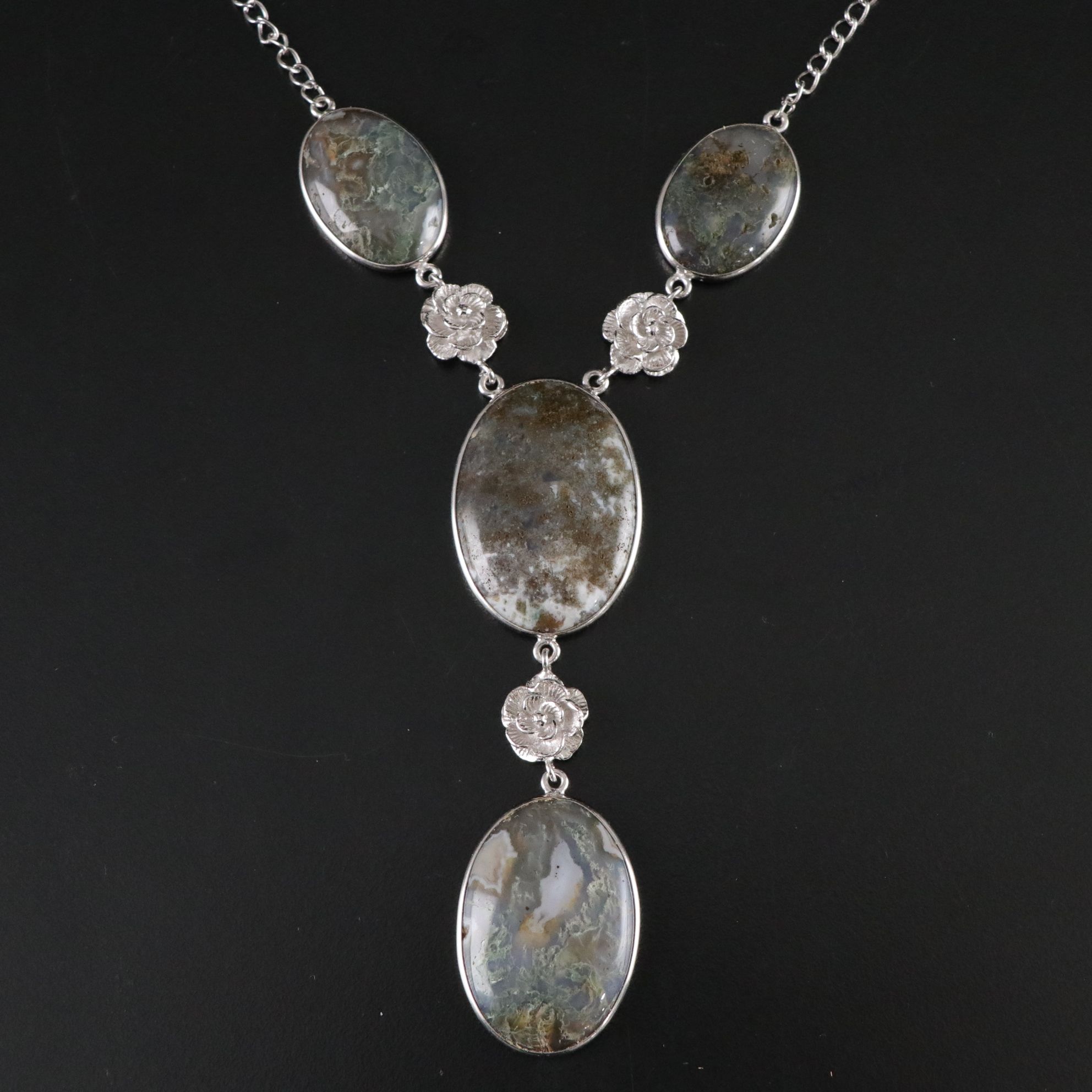 Moss Agate and Sterling Silver Pendant Necklace