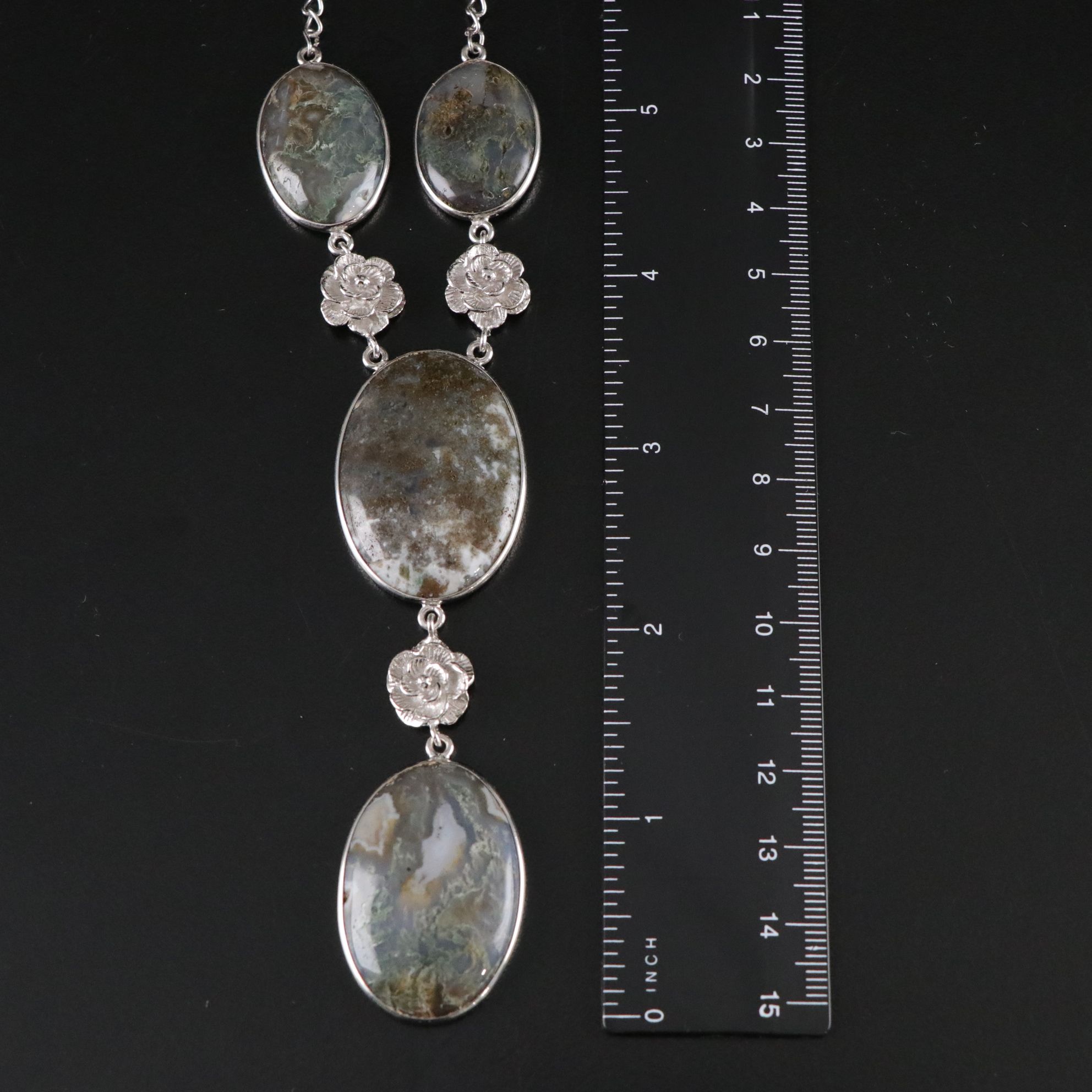 Moss Agate and Sterling Silver Pendant Necklace