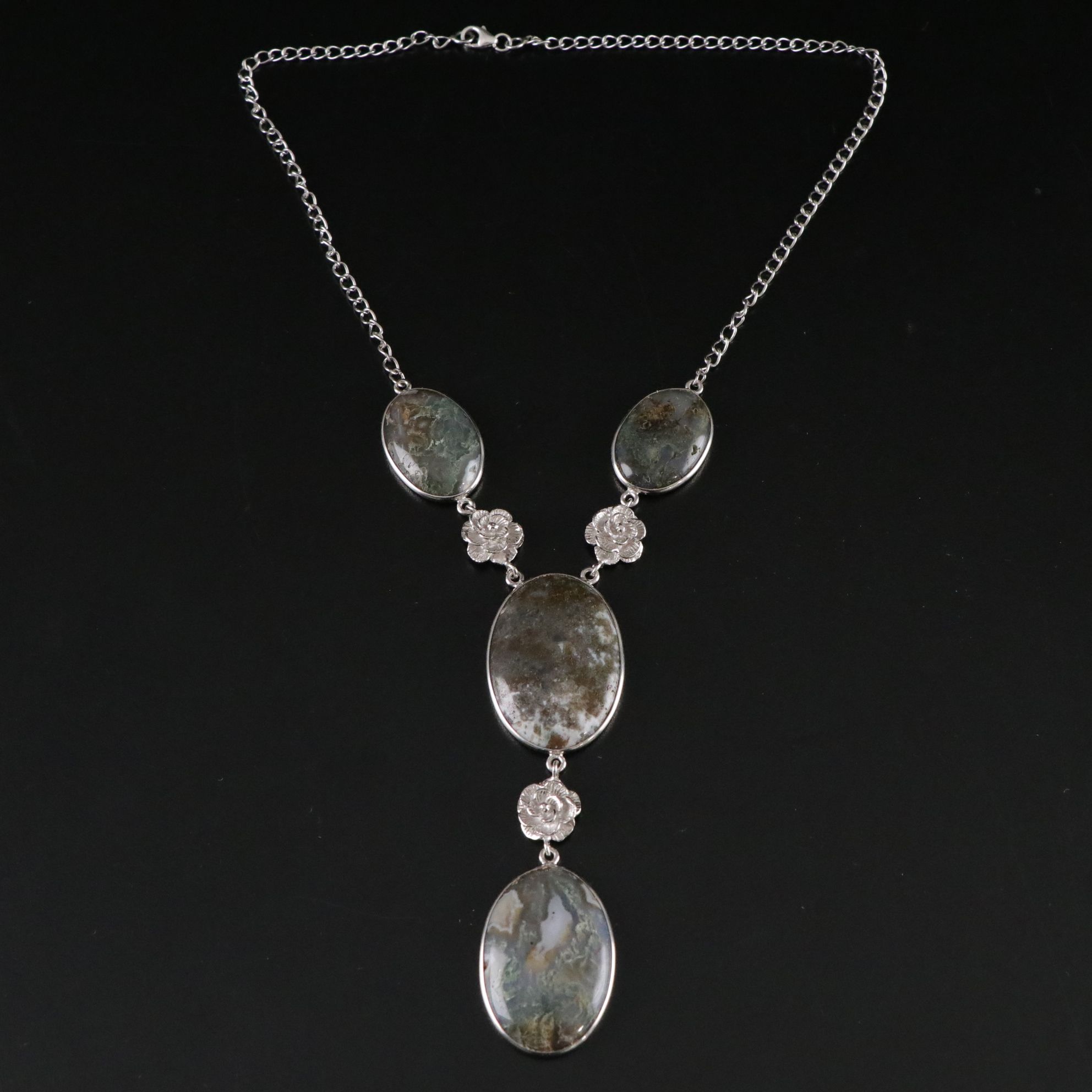 Moss Agate and Sterling Silver Pendant Necklace