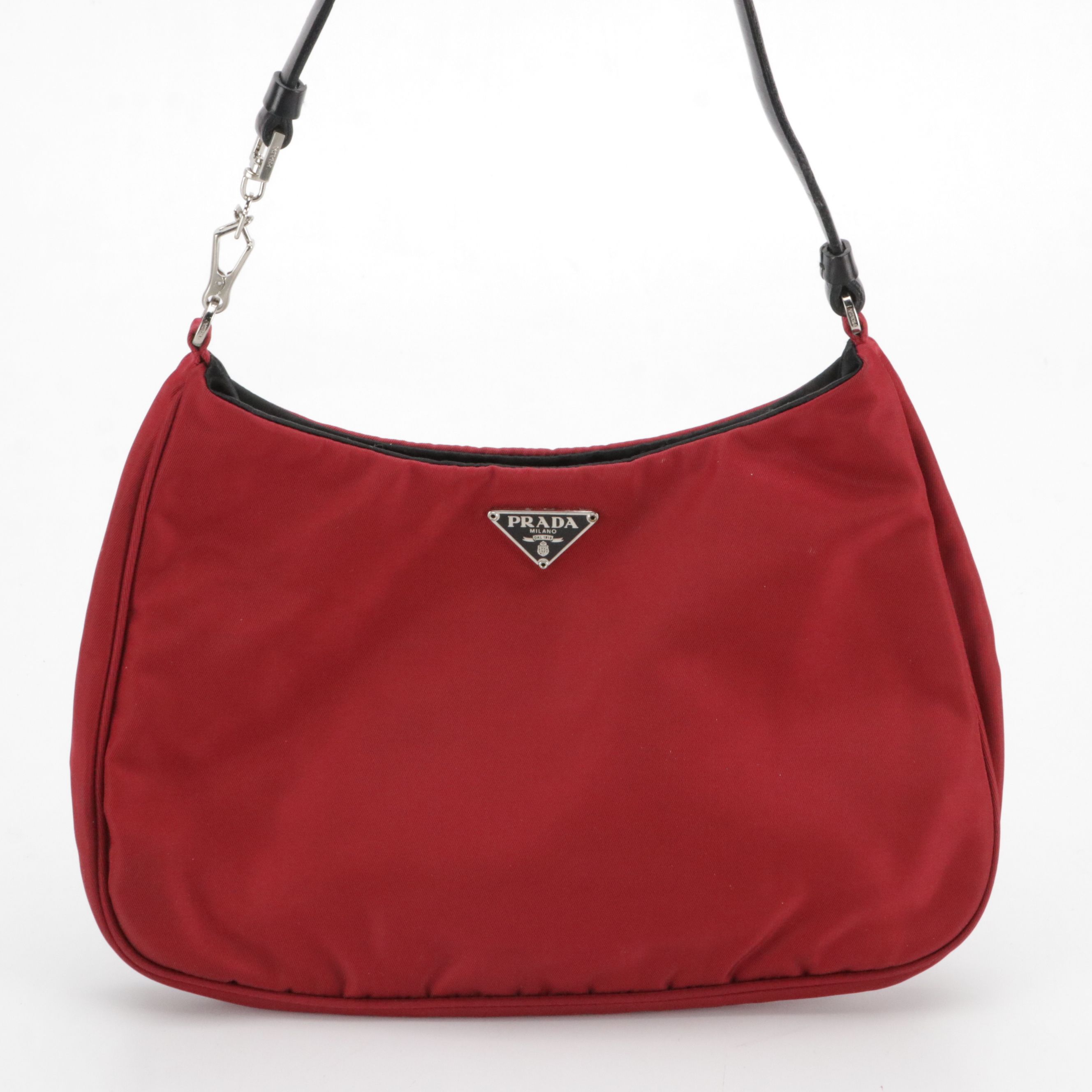 Prada Mini Shoulder Bag in Red Tessuto Nylon and Black Leather Trim