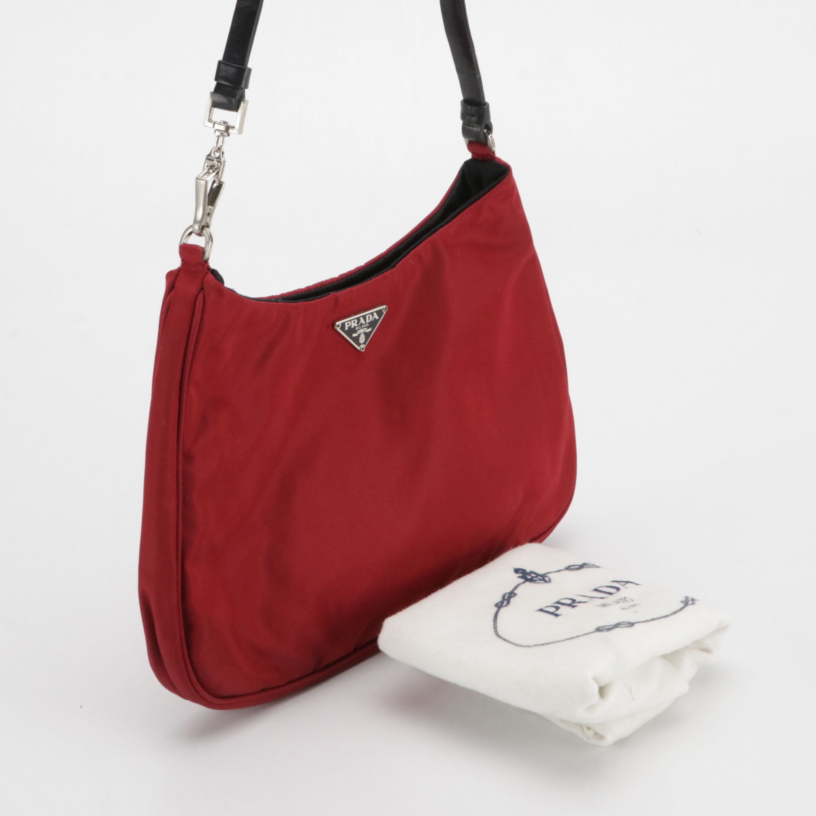 Prada Mini Shoulder Bag in Red Tessuto Nylon and Black Leather Trim