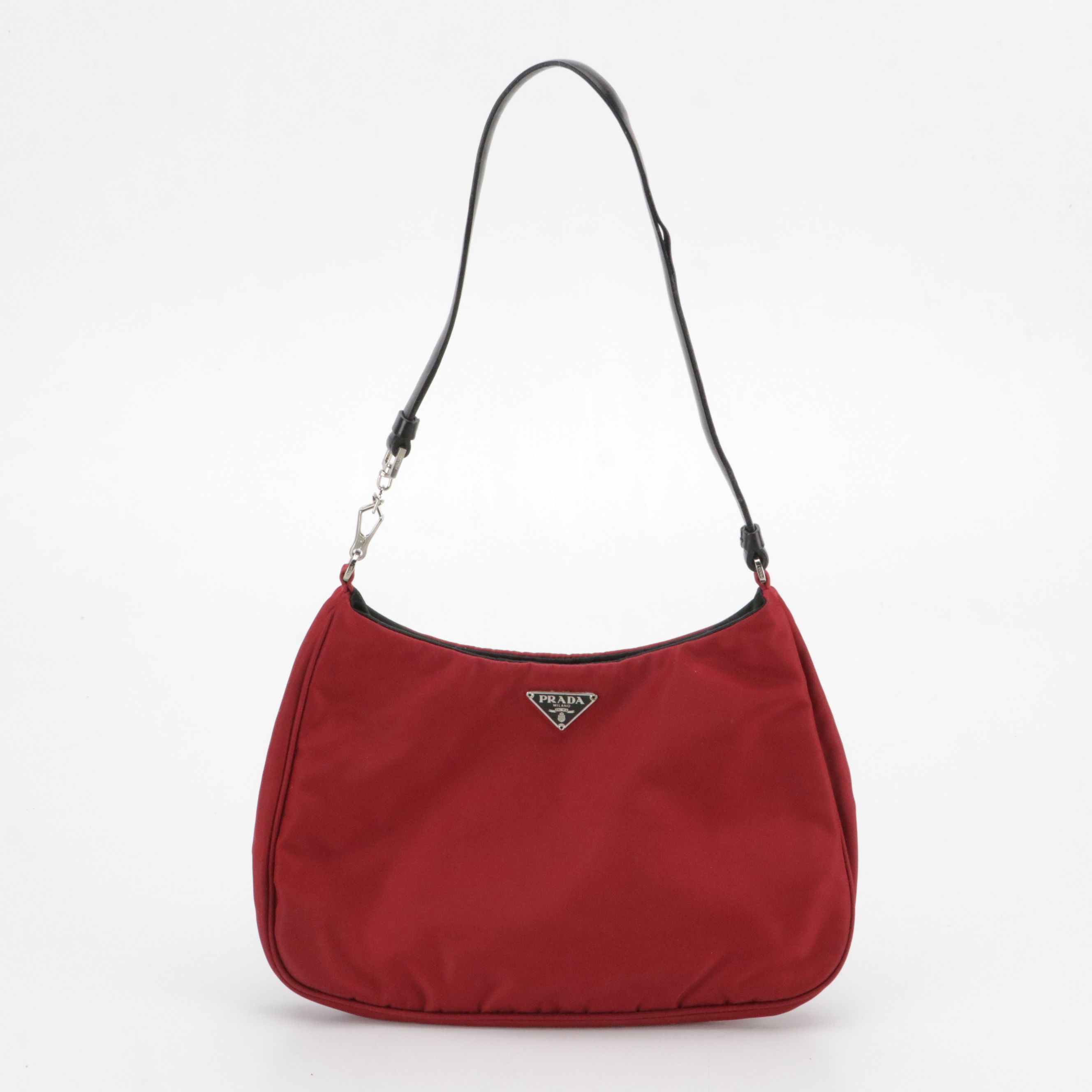 Prada Mini Shoulder Bag in Red Tessuto Nylon and Black Leather Trim