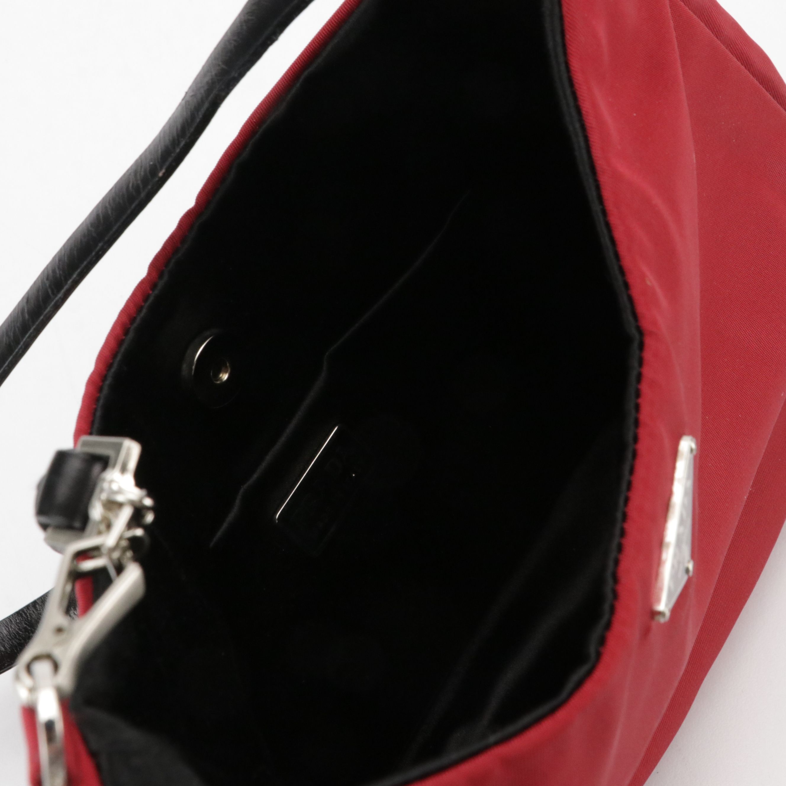 Prada Mini Shoulder Bag in Red Tessuto Nylon and Black Leather Trim
