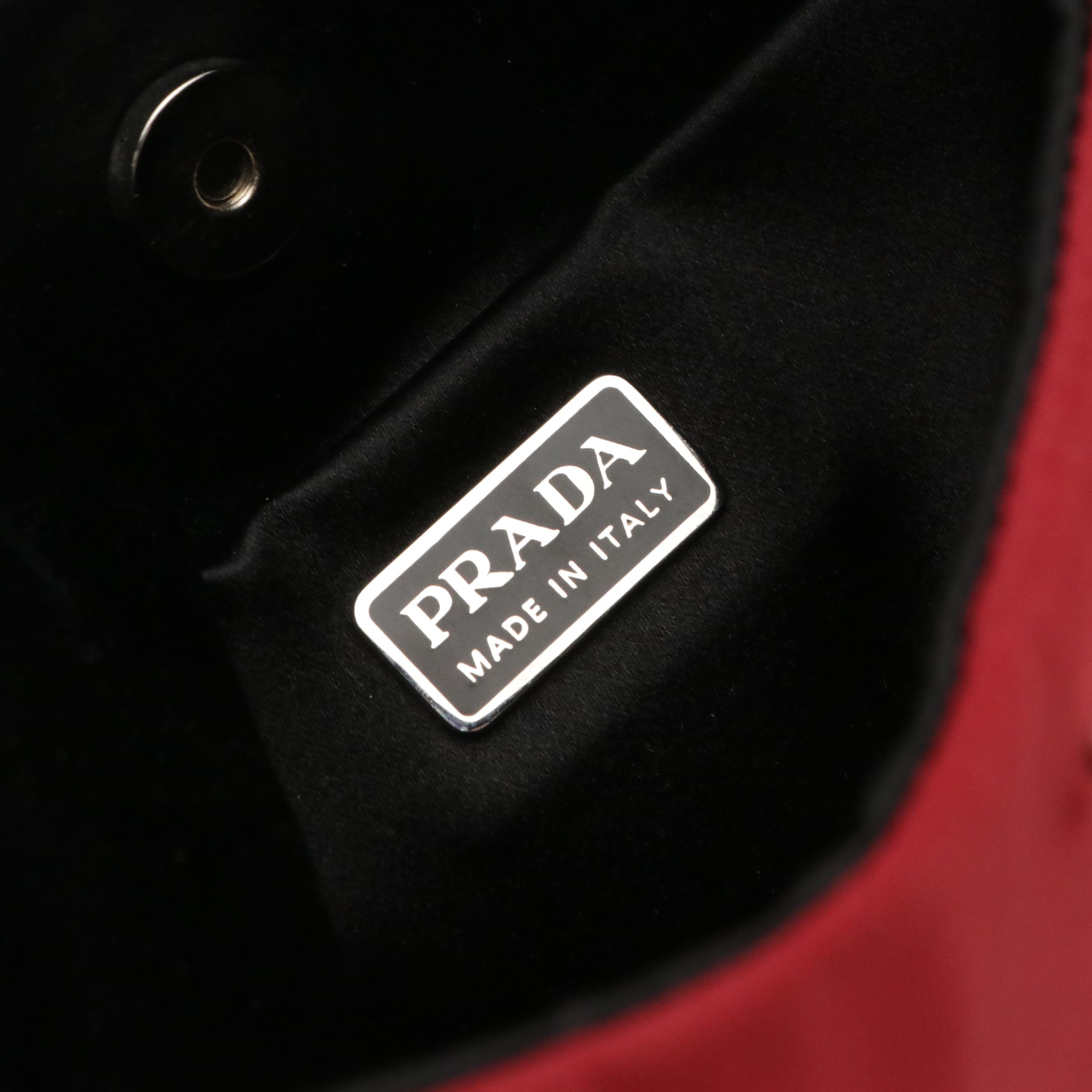 Prada Mini Shoulder Bag in Red Tessuto Nylon and Black Leather Trim