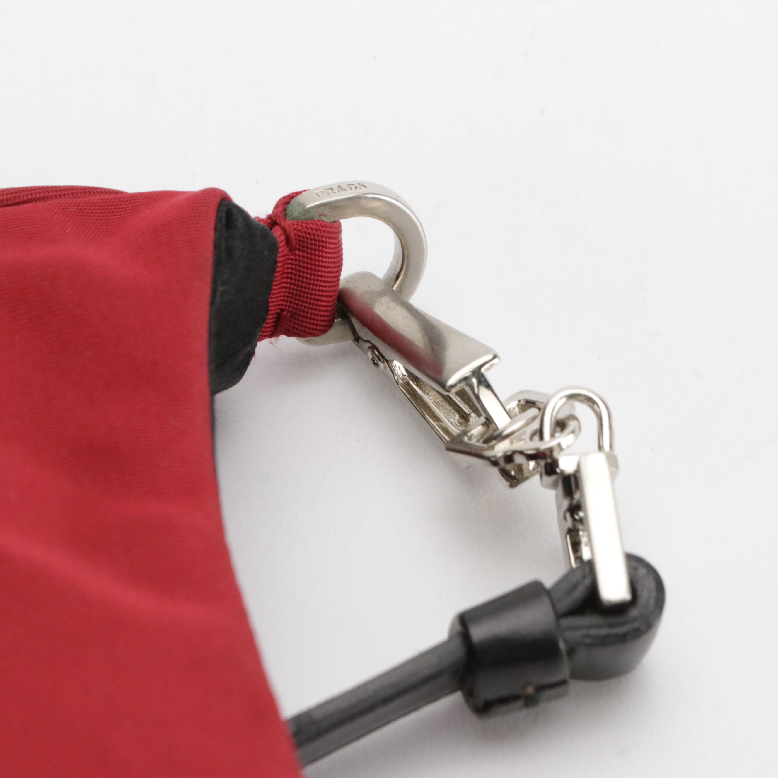 Prada Mini Shoulder Bag in Red Tessuto Nylon and Black Leather Trim