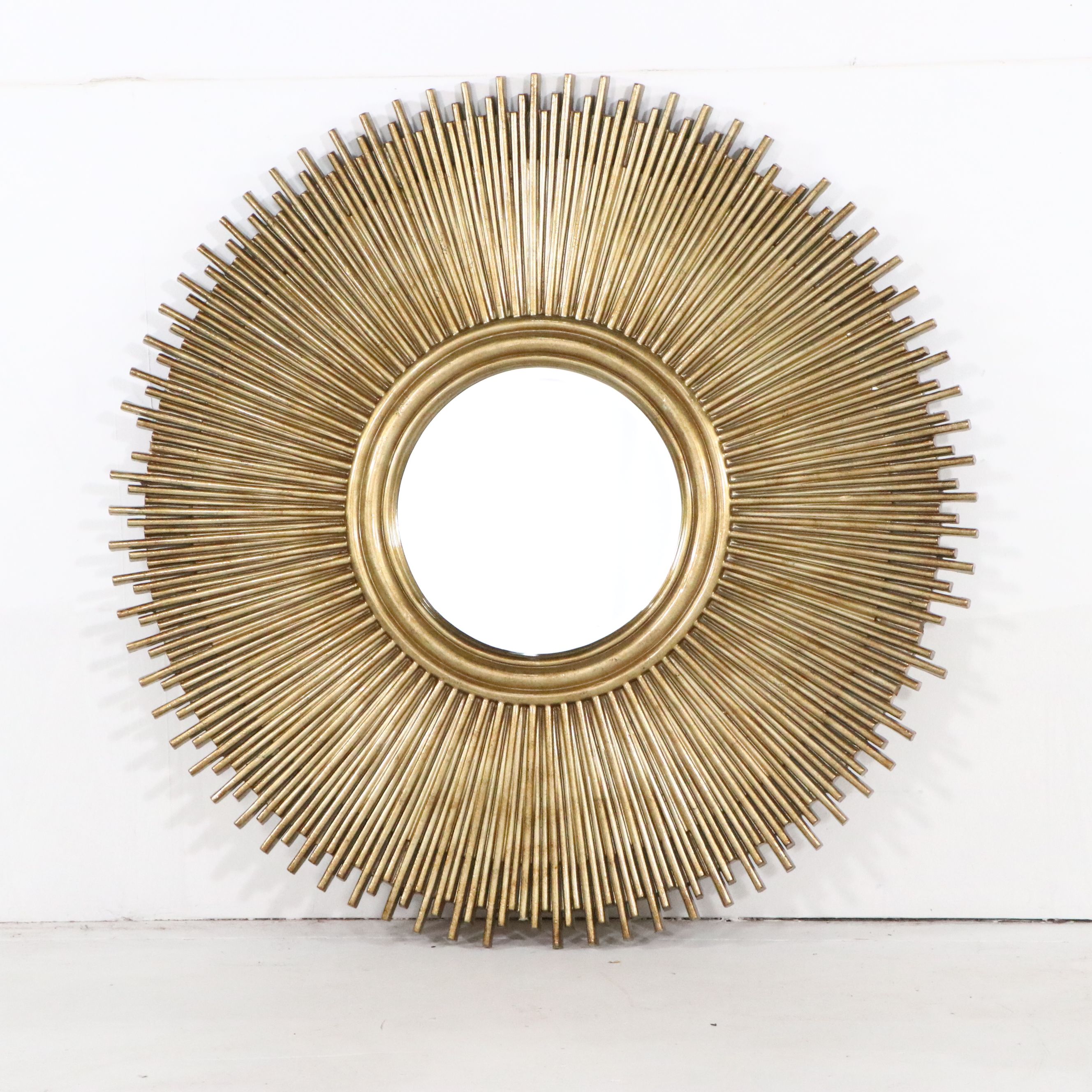 MCM Style Sunburst Aged Gold Finish Wall Mirror, 21st C