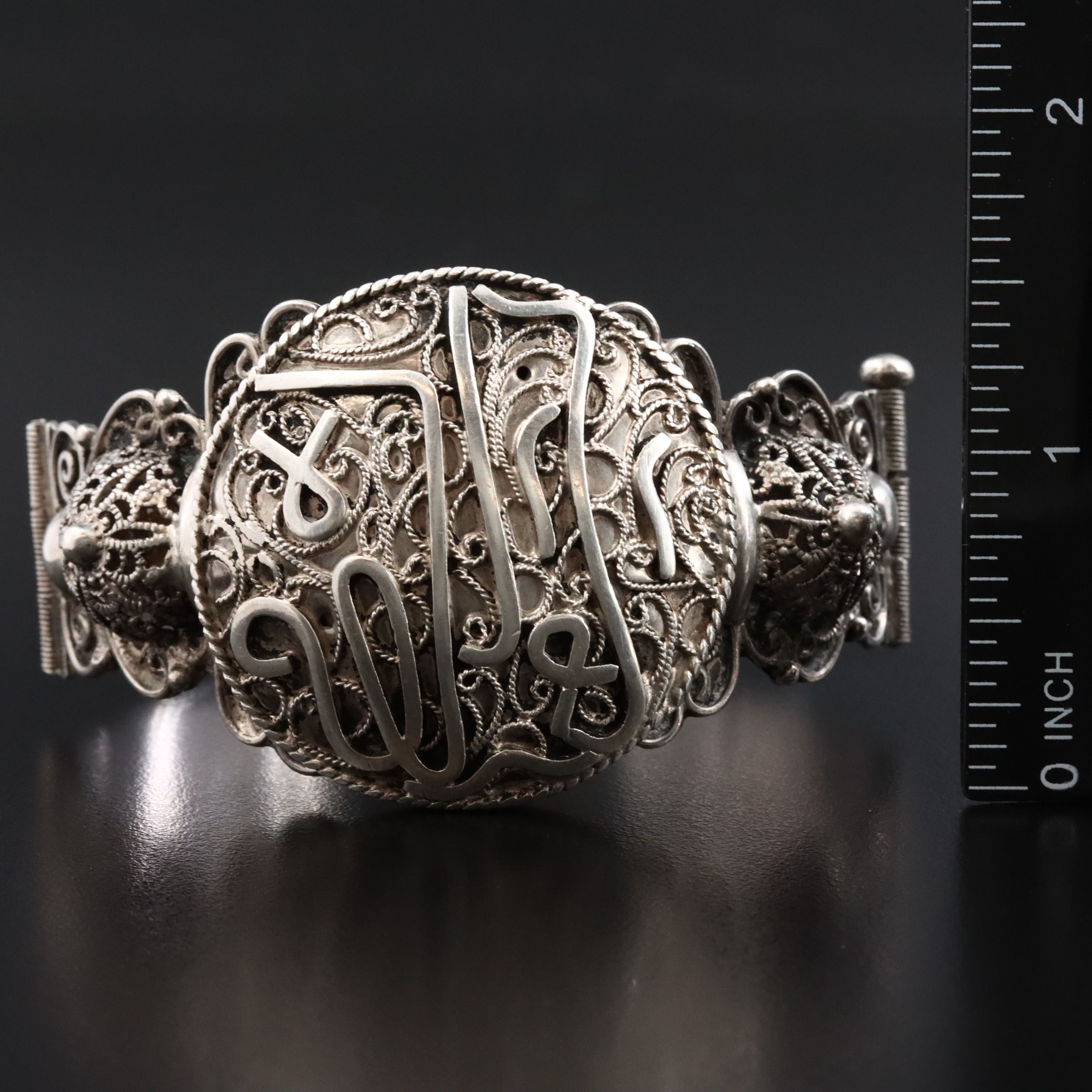 Moroccan Import Sterling Arabic Bracelet with Filigree
