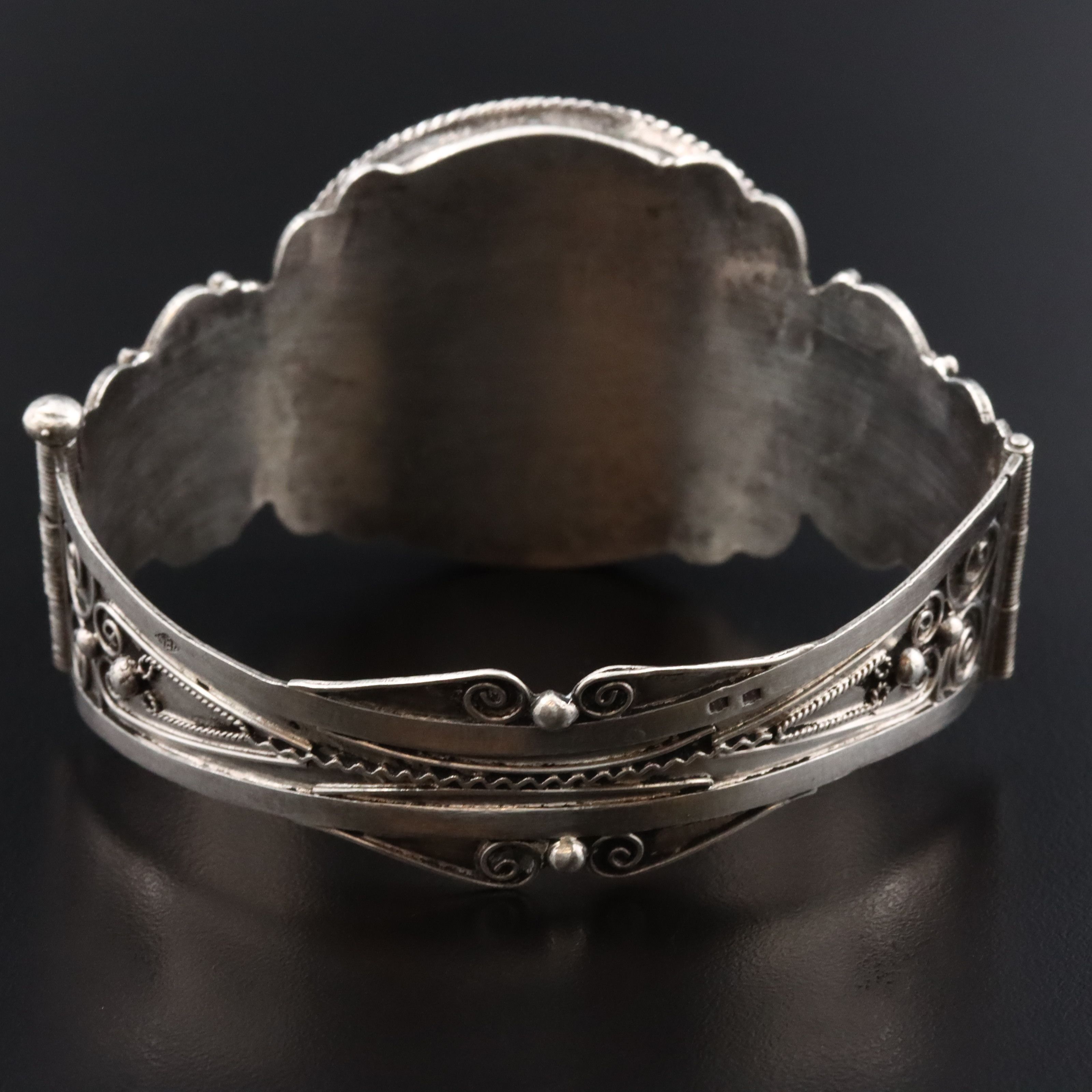 Moroccan Import Sterling Arabic Bracelet with Filigree
