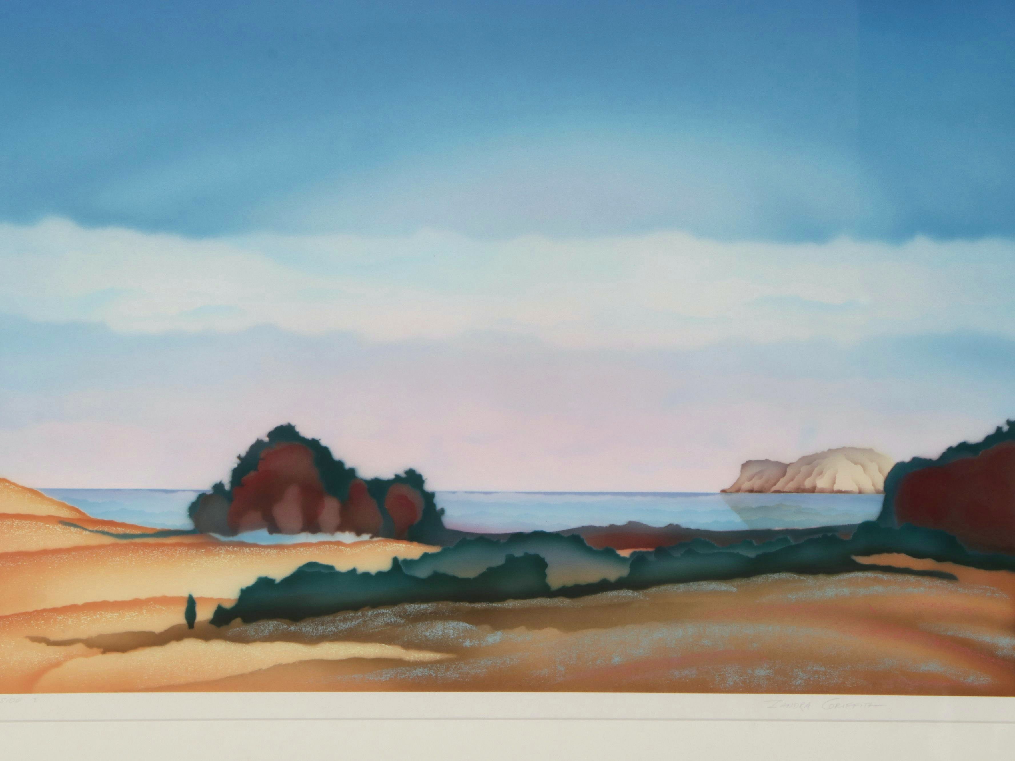 Zandra Griffith Embellished Airbrush Stencil Painting "Lakeside I"