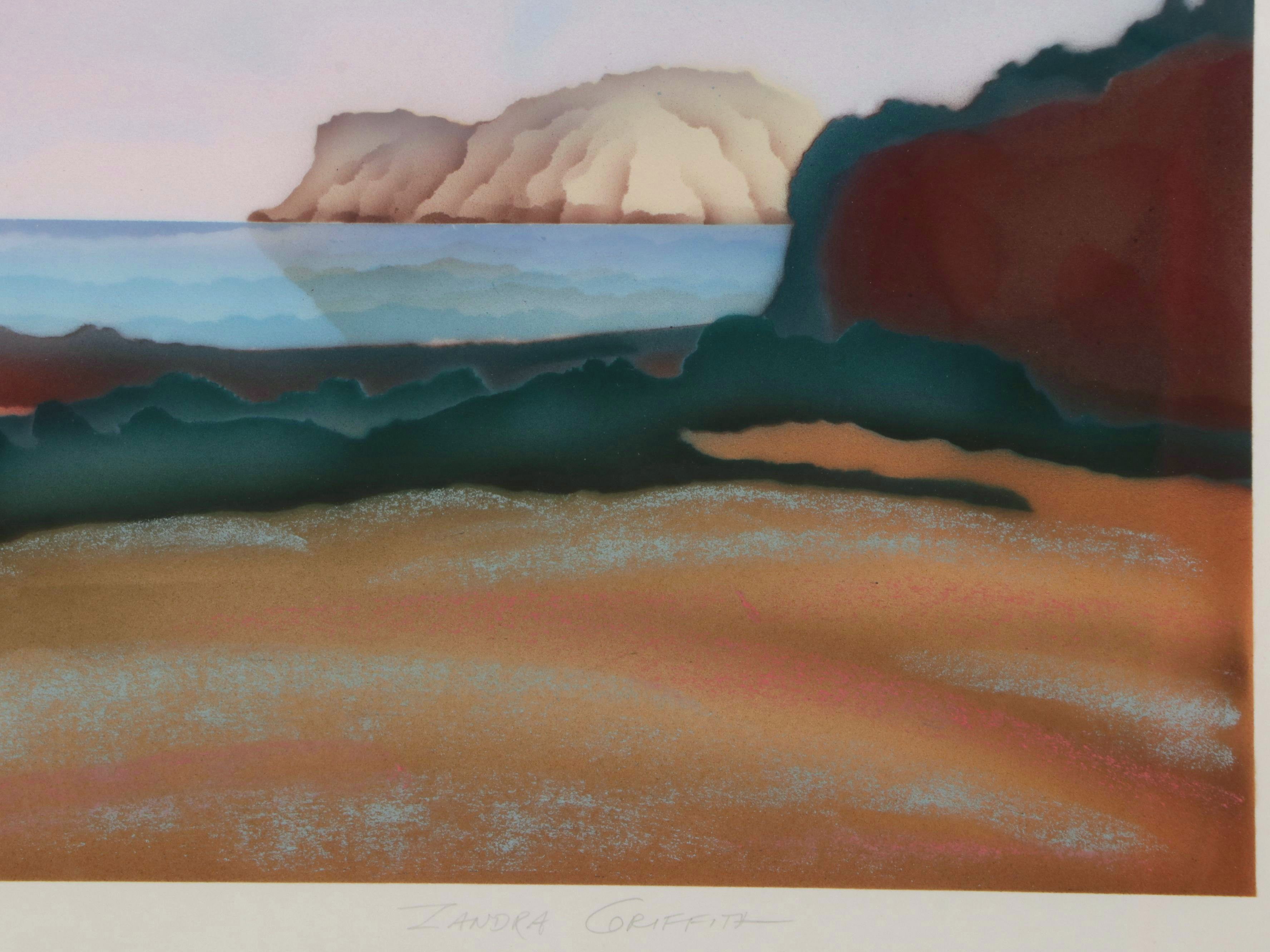 Zandra Griffith Embellished Airbrush Stencil Painting "Lakeside I"