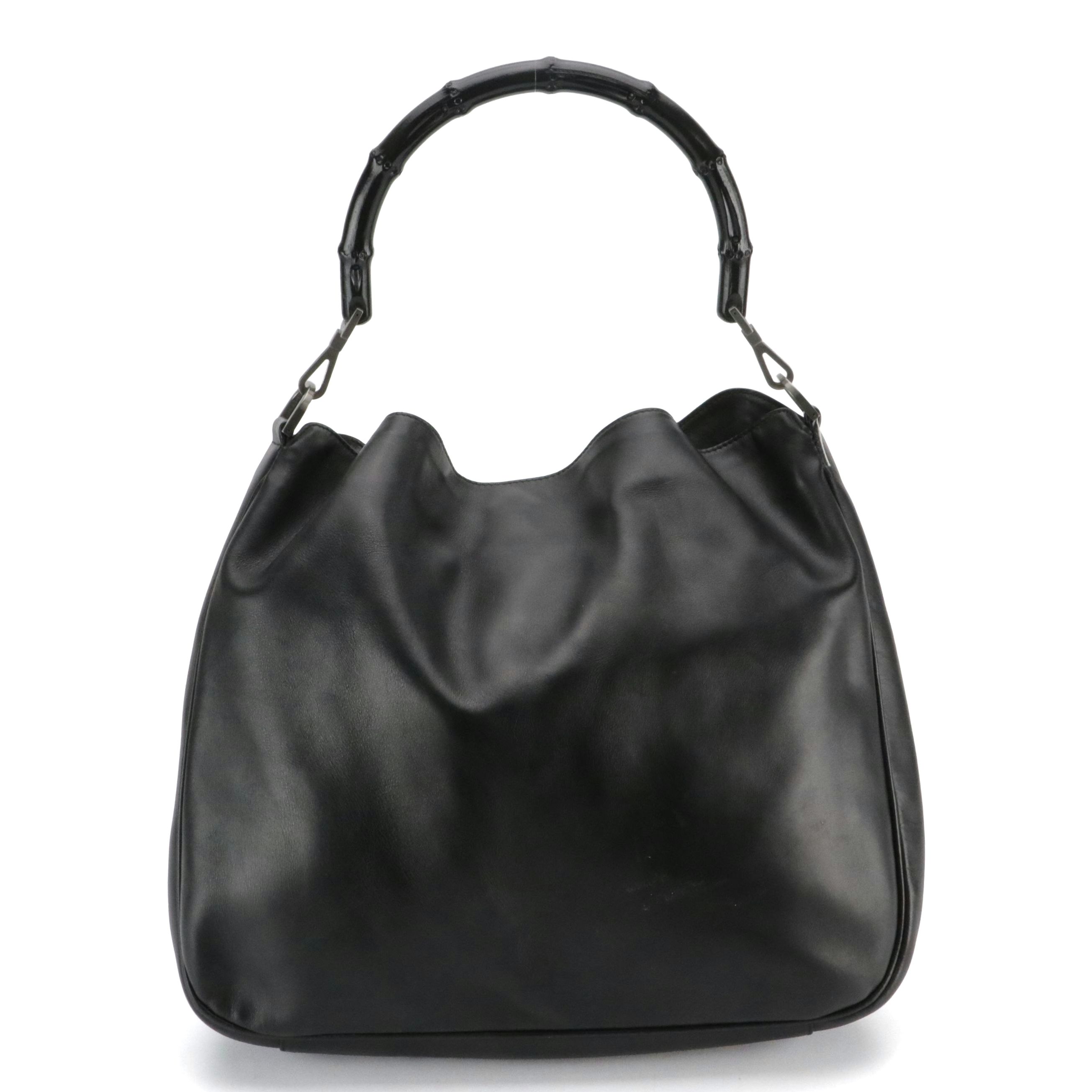 Gucci Bamboo Black Leather Hobo Bag with Detachable Strap