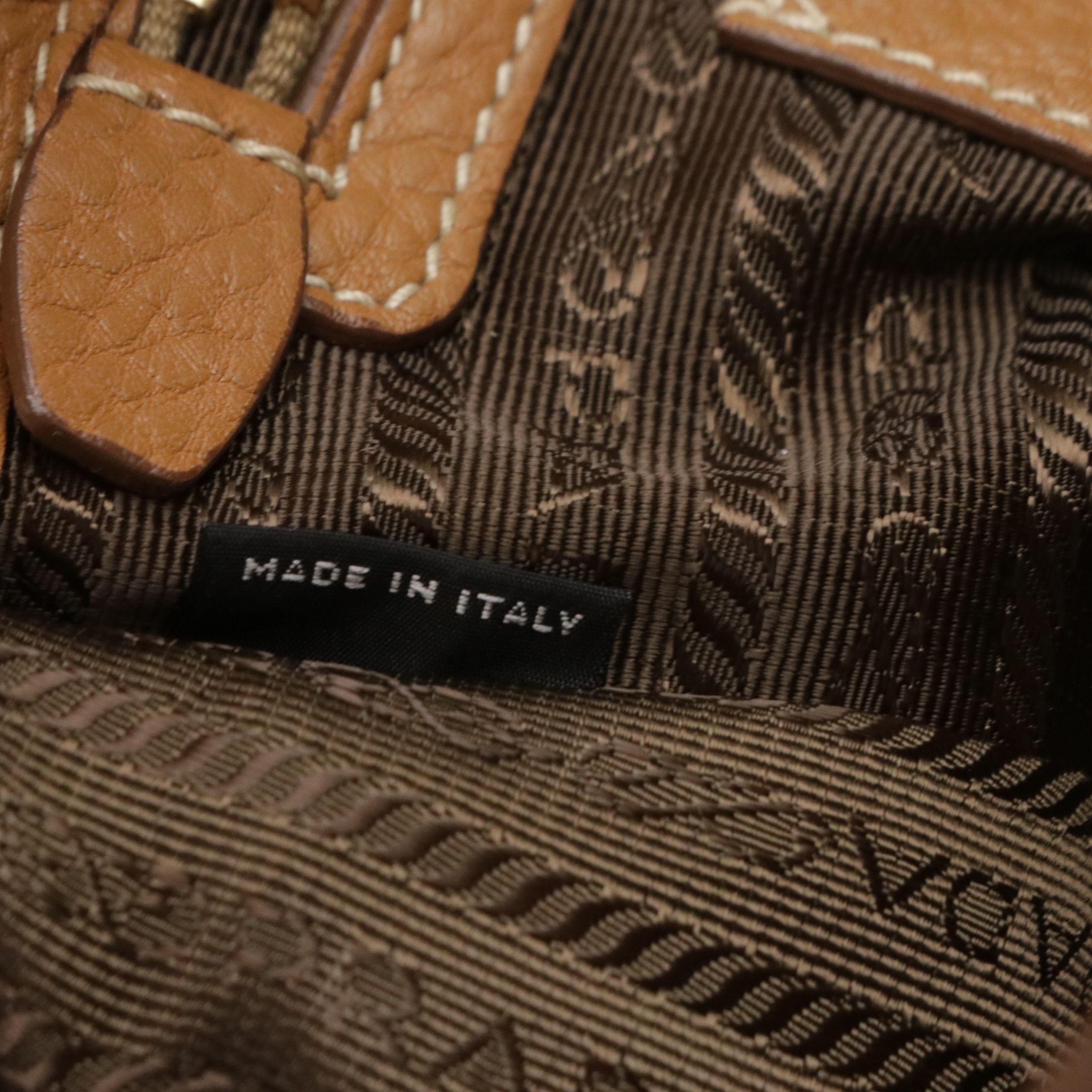 Prada Sound Flap Top Handle Two-Way Satchel in Caramel Pebbled Calfskin Leather