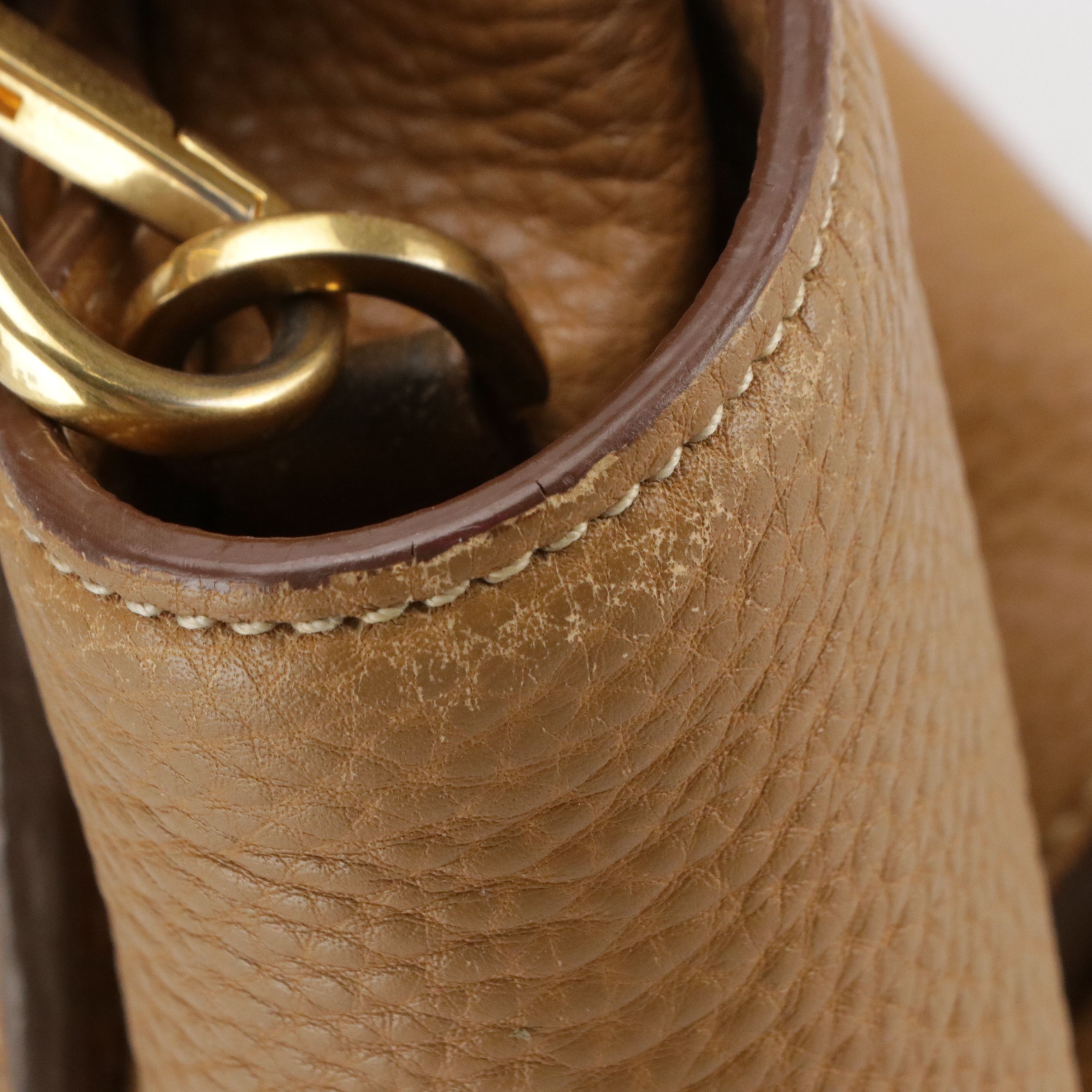 Prada Sound Flap Top Handle Two-Way Satchel in Caramel Pebbled Calfskin Leather