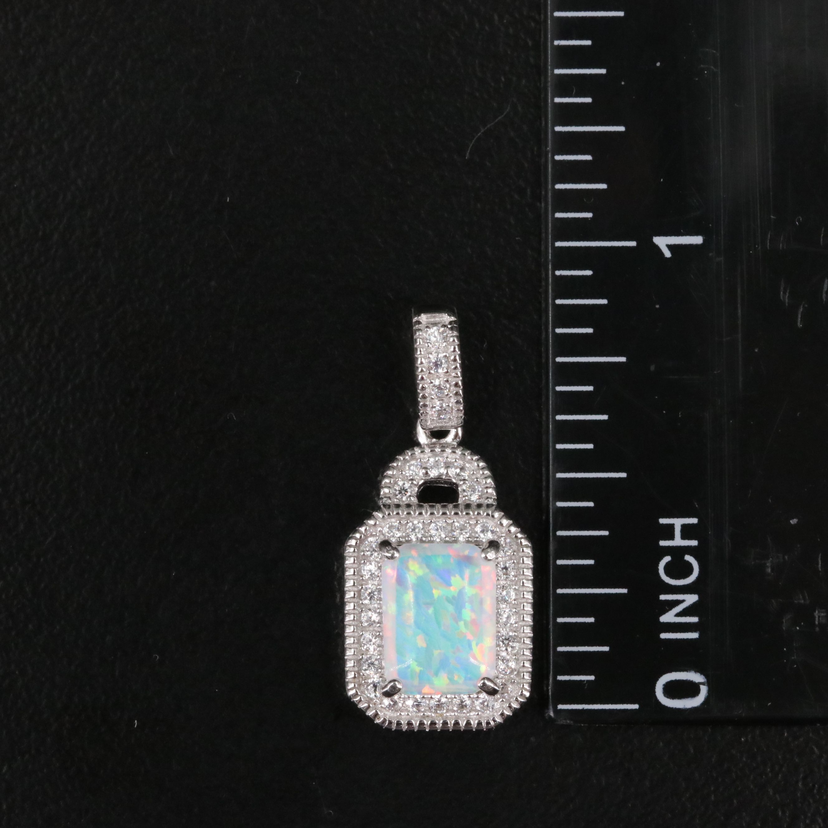 Sterling Lab Opal and CZ Pendant and Earrings