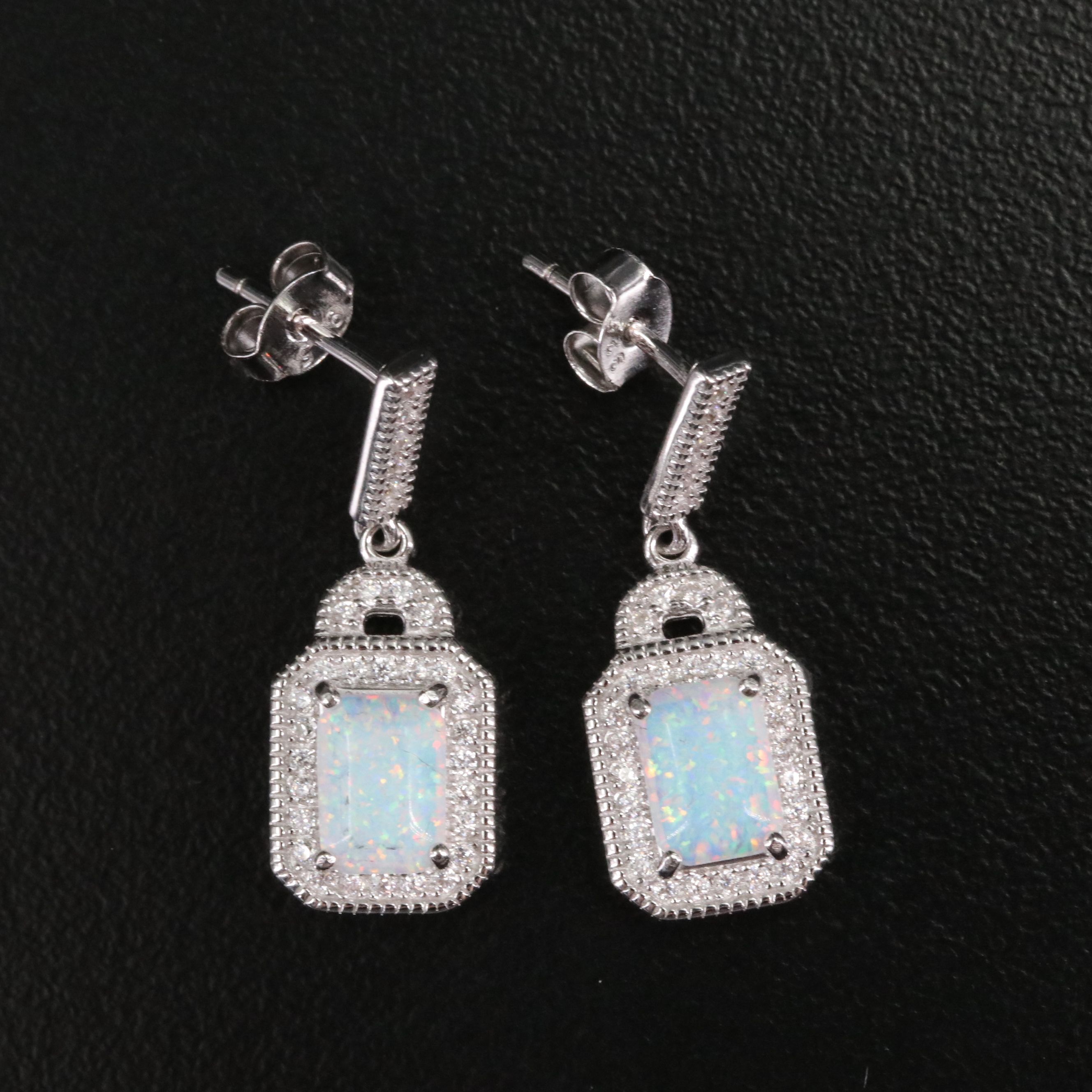 Sterling Lab Opal and CZ Pendant and Earrings