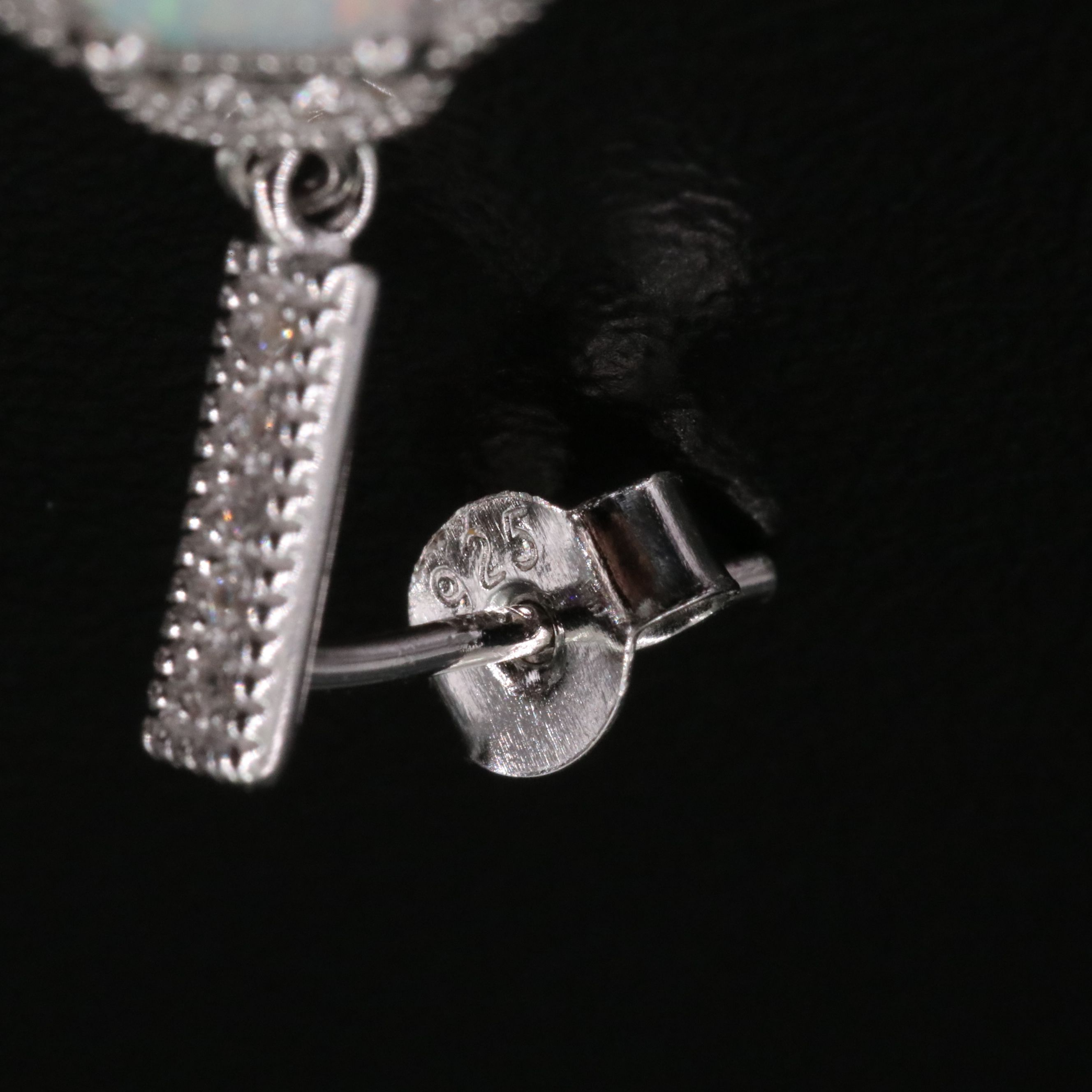 Sterling Lab Opal and CZ Pendant and Earrings