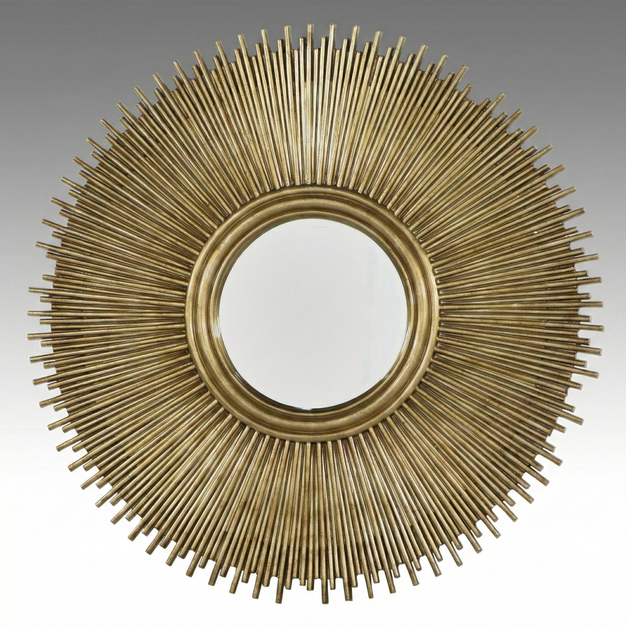 MCM Style Sunburst Aged Gold Finish Wall Mirror, 21st C
