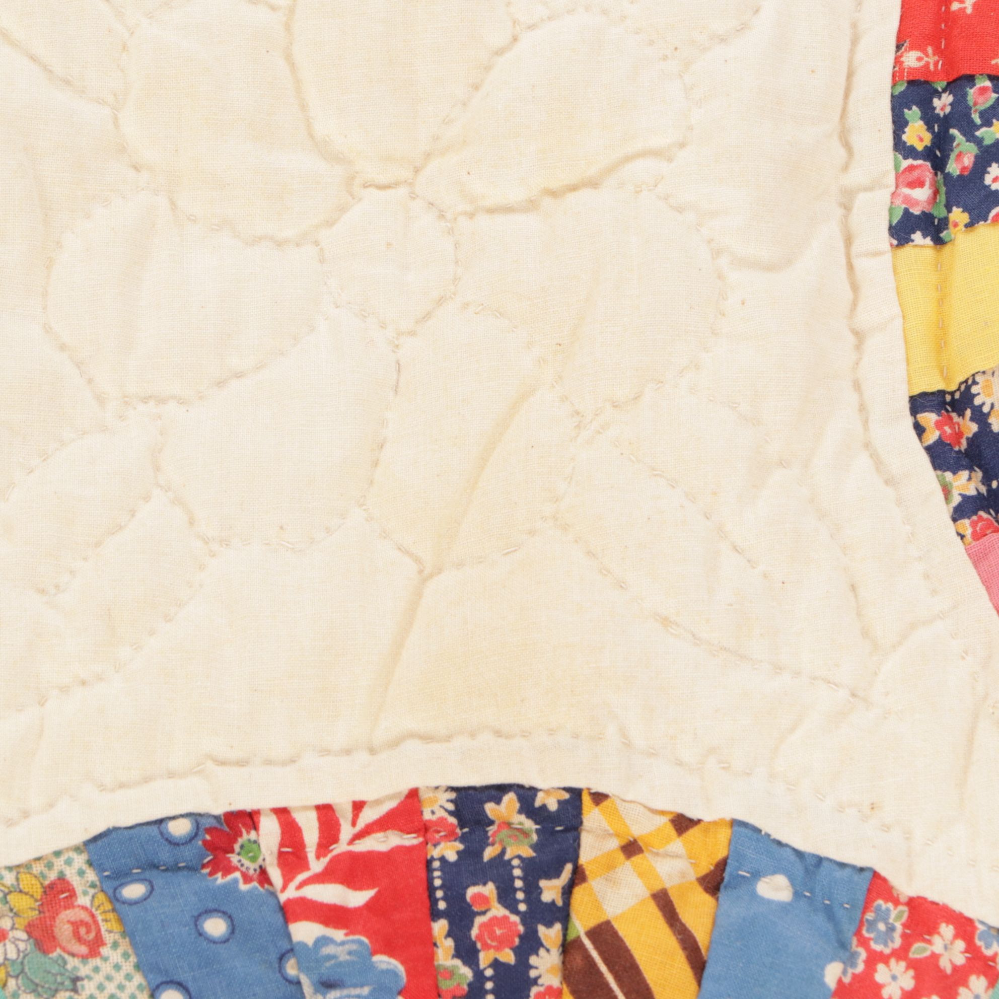 5'8 x 6'9 Handmade Double Wedding Ring Quilt, Early to Mid 20th C.