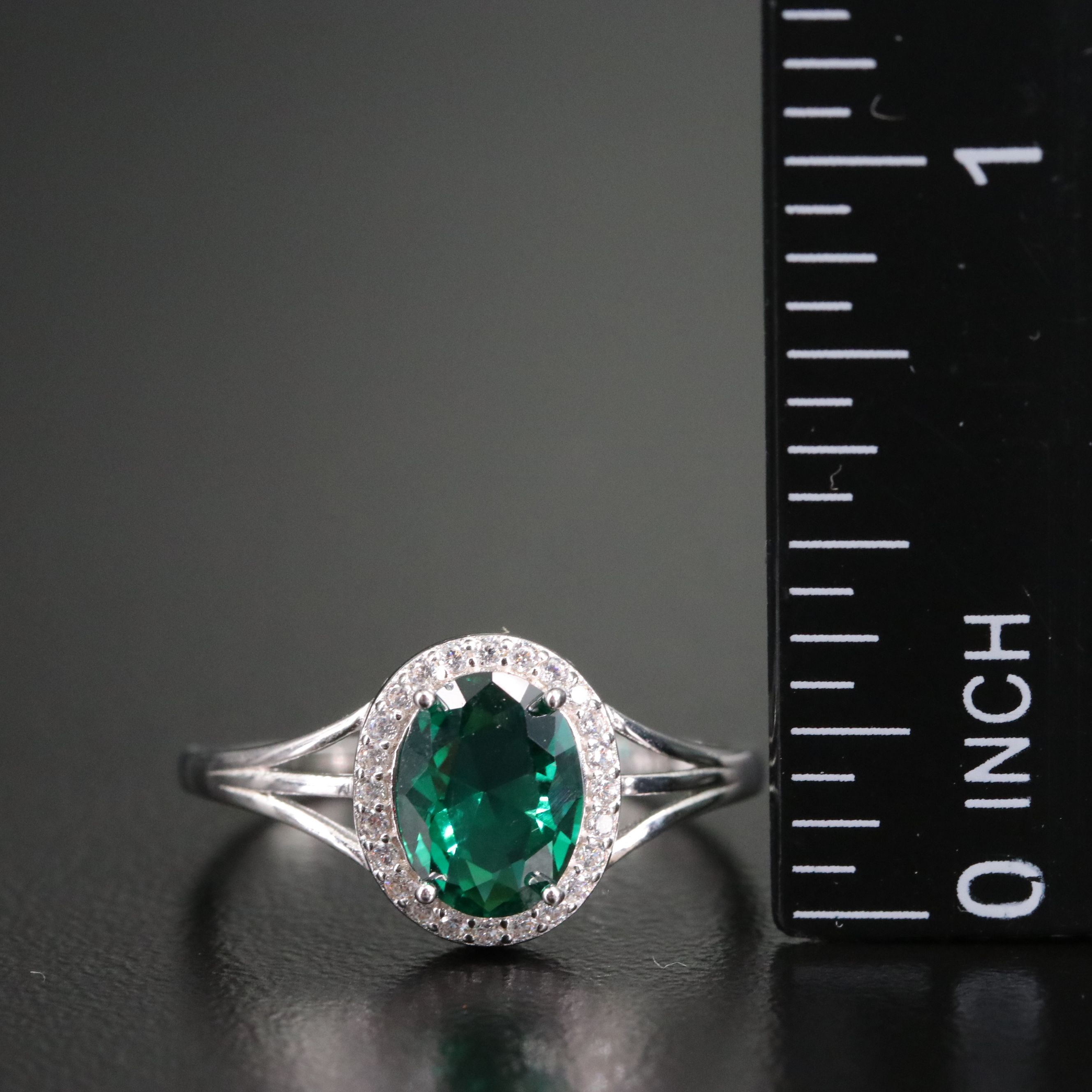 Sterling Faux Emerald and CZ Ring, Earrings and Pendant