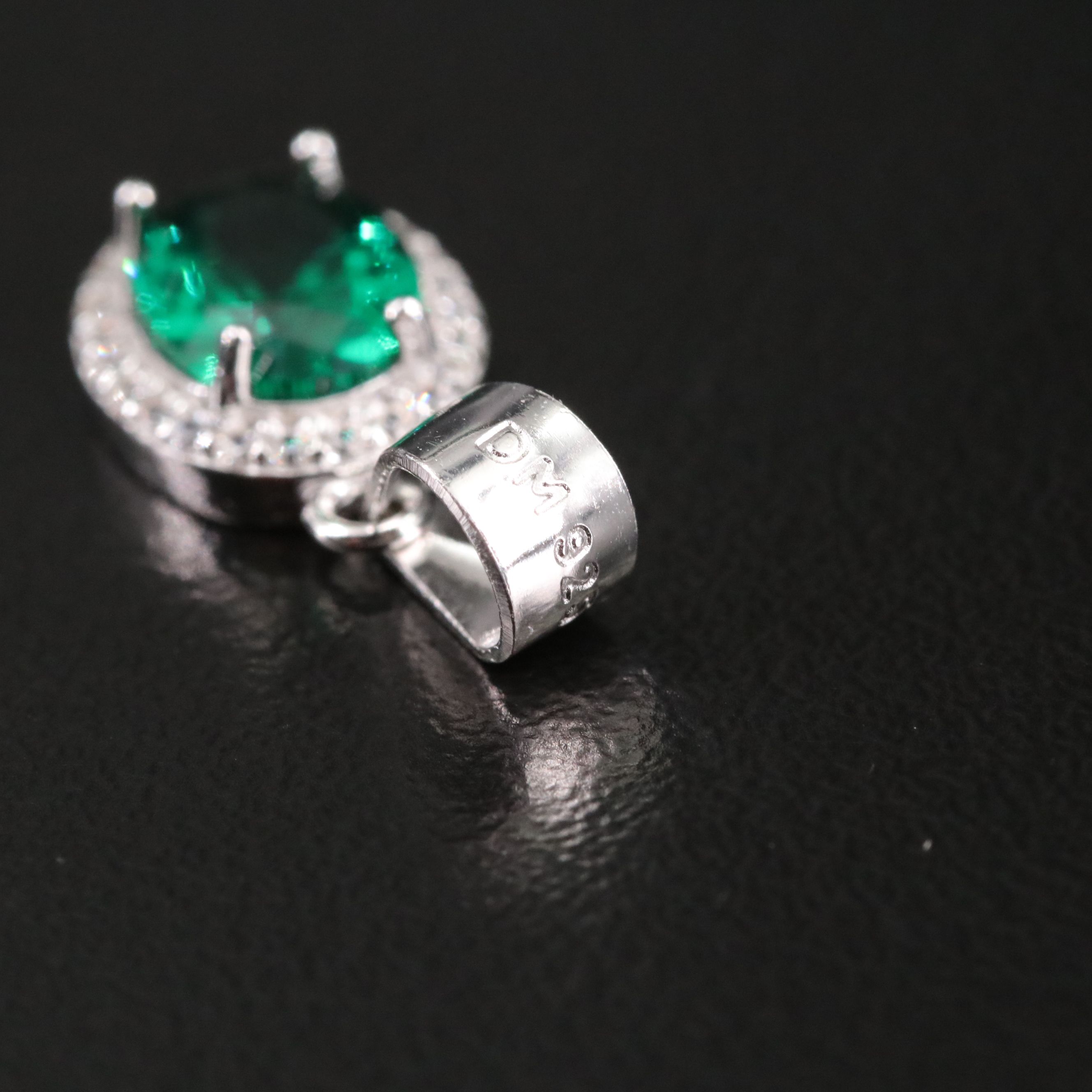 Sterling Faux Emerald and CZ Ring, Earrings and Pendant