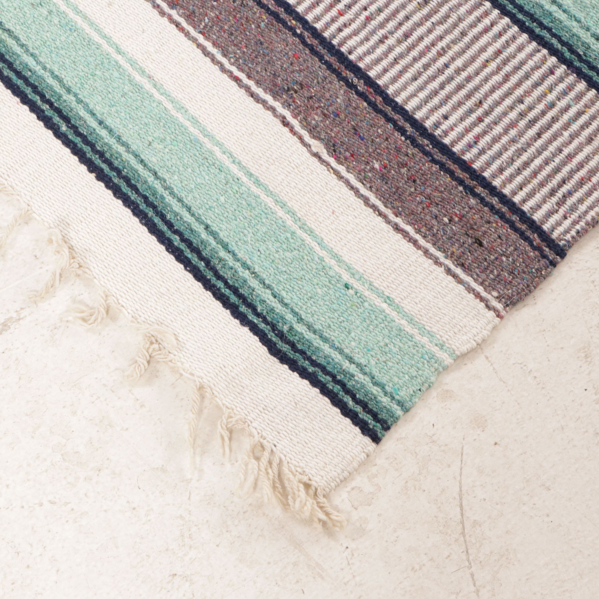 4'5 x 6' Handwoven Mexican Serape Seafoam and Gray Wool Blanket