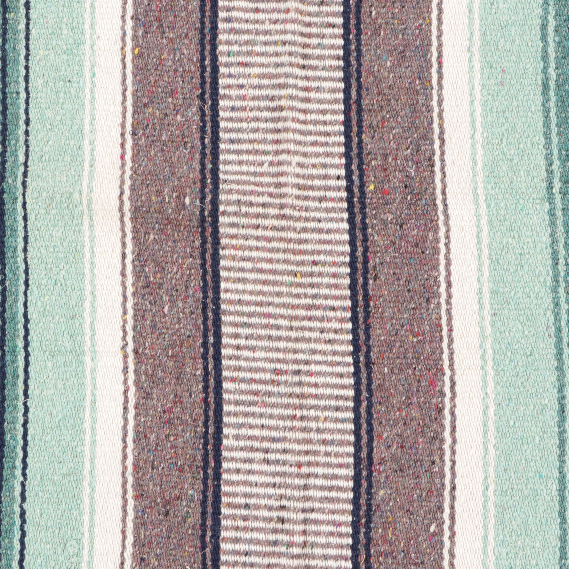 4'5 x 6' Handwoven Mexican Serape Seafoam and Gray Wool Blanket