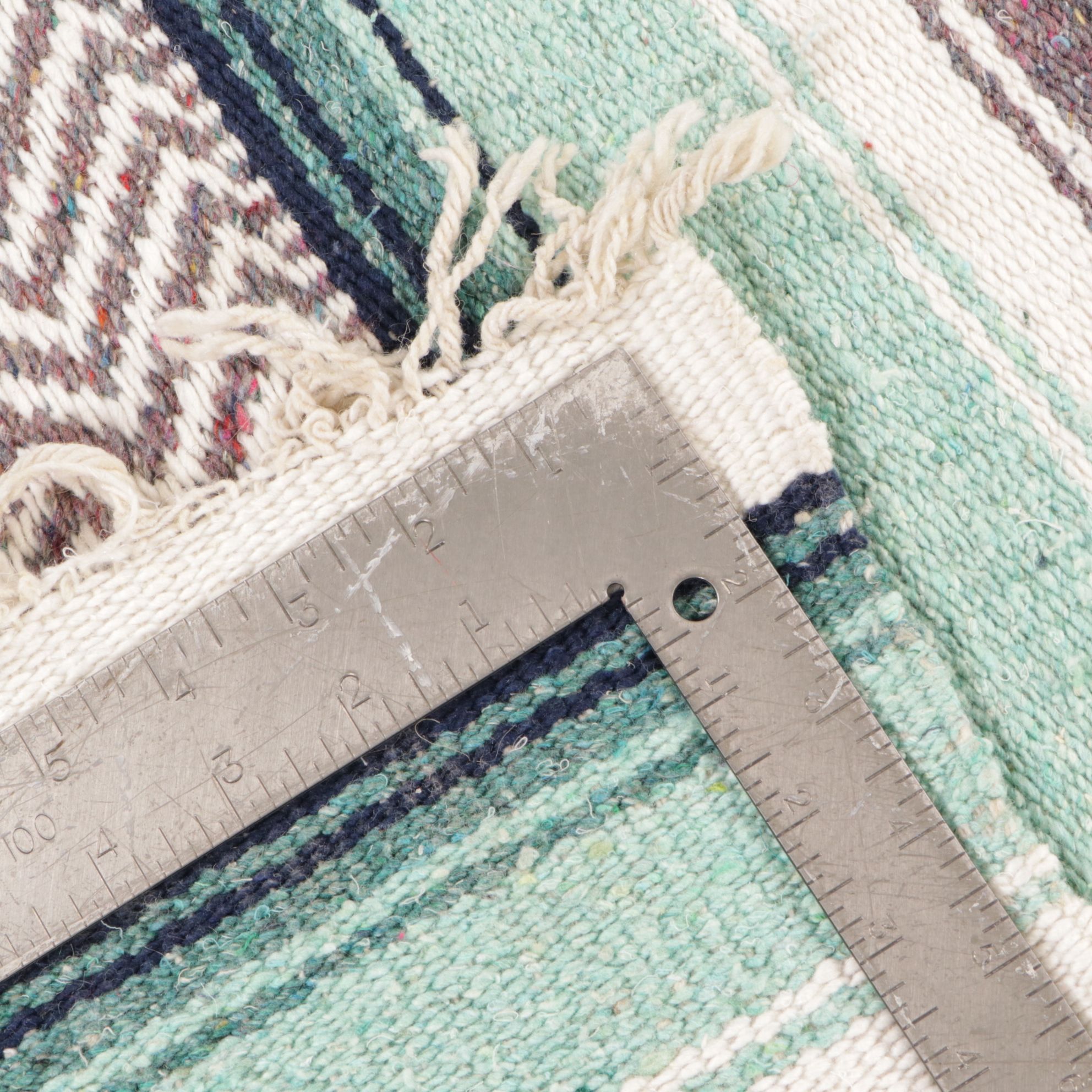 4'5 x 6' Handwoven Mexican Serape Seafoam and Gray Wool Blanket