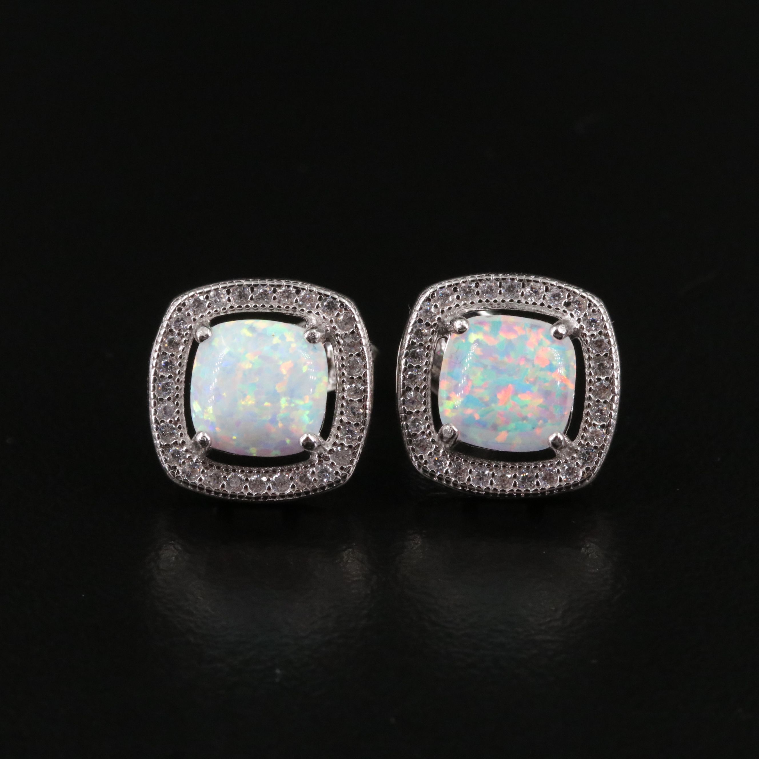 Sterling Opal and CZ Pendant and Earrings