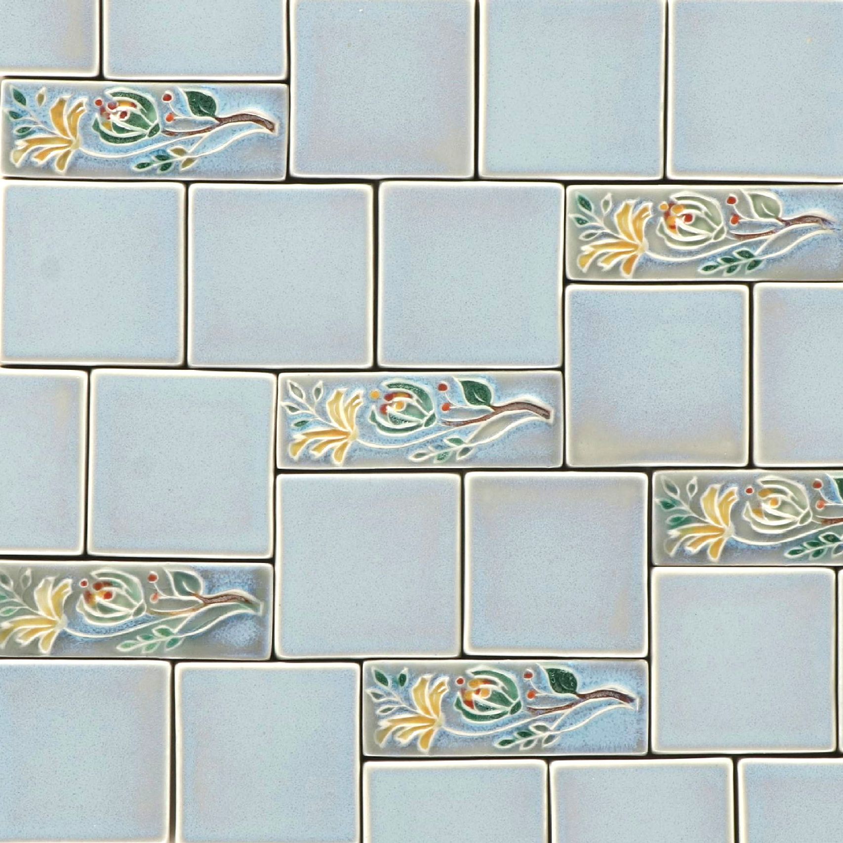 Rookwood Pottery "Misty Moon" Production Field Tiles with Decorative Inlay Tiles