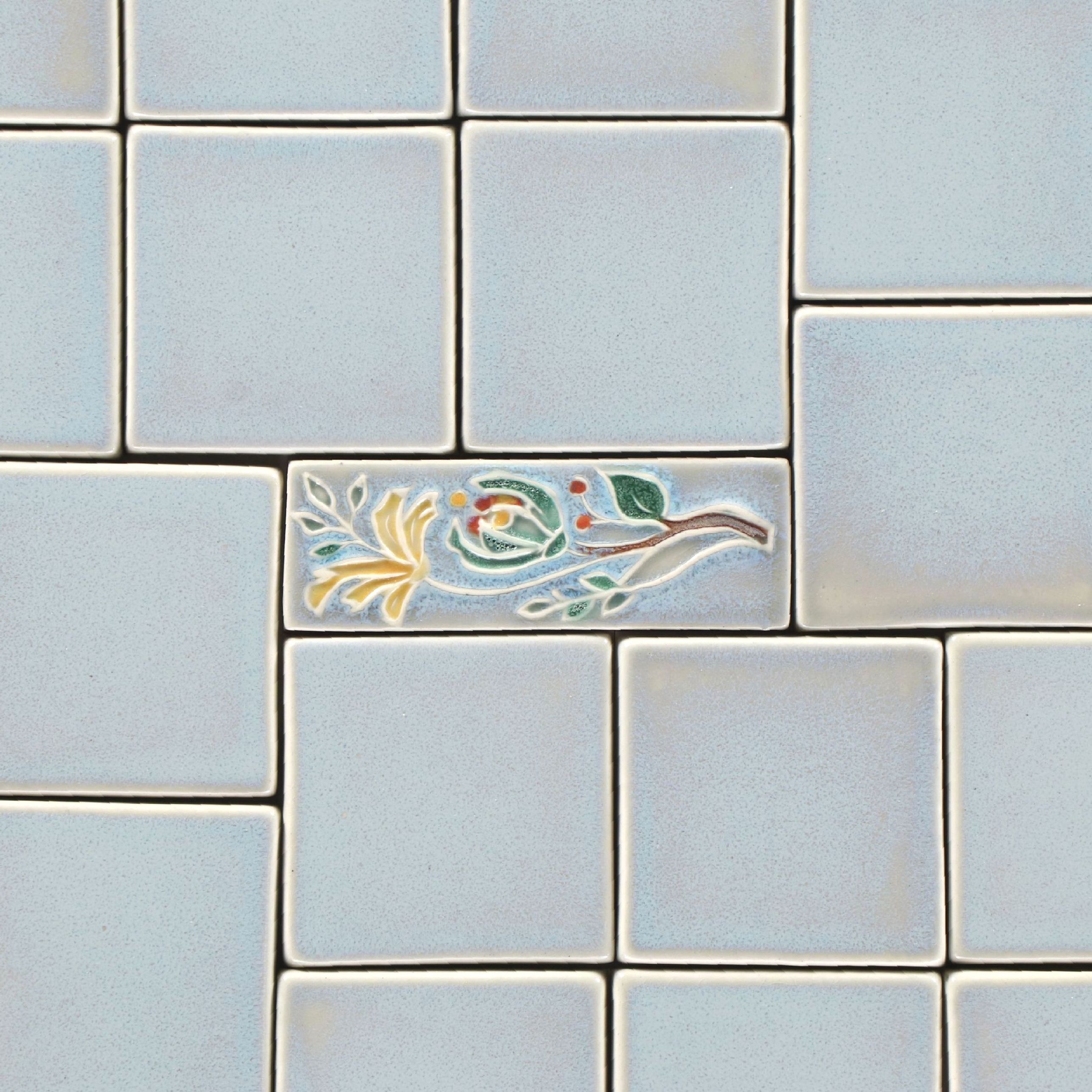 Rookwood Pottery "Misty Moon" Production Field Tiles with Decorative Inlay Tiles