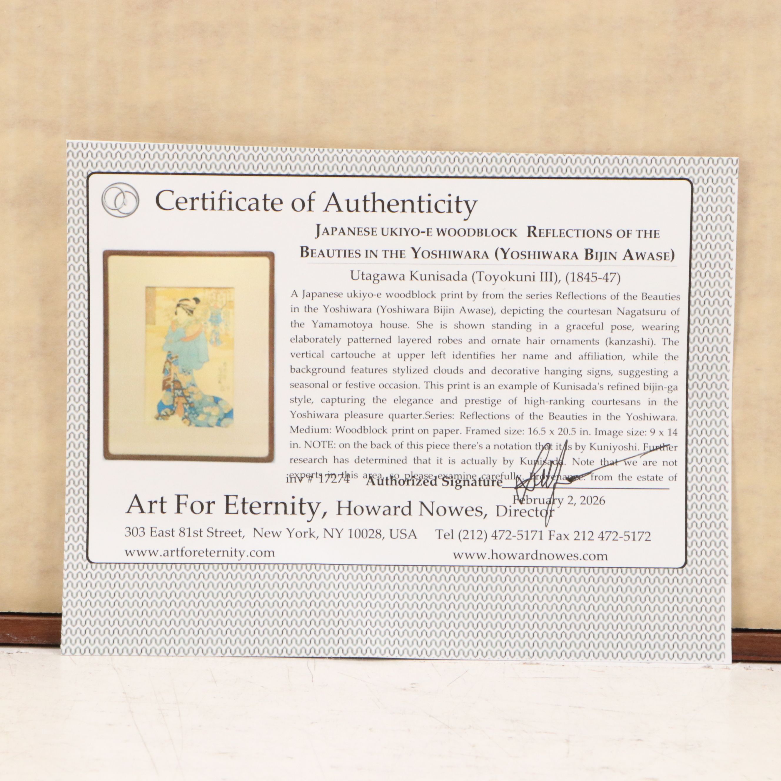 Utagawa Kunisada Ukiyo-e Woodblock from "Reflections of the Beauties"