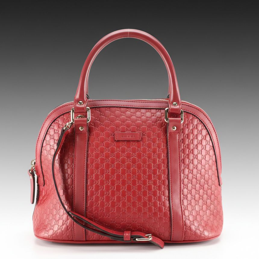 Gucci Cherry Red Micro Guccissima Leather Two-Way Dome Satchel