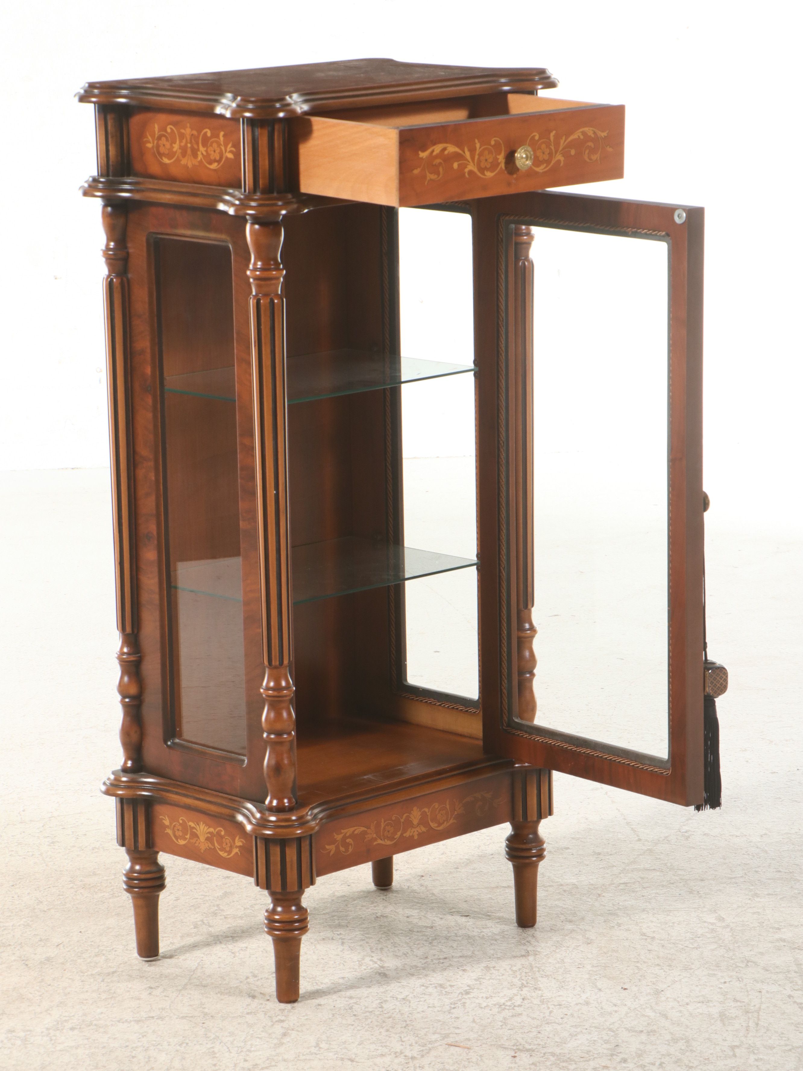 Italian Provincial Style Marquetry Inlaid Vitrine