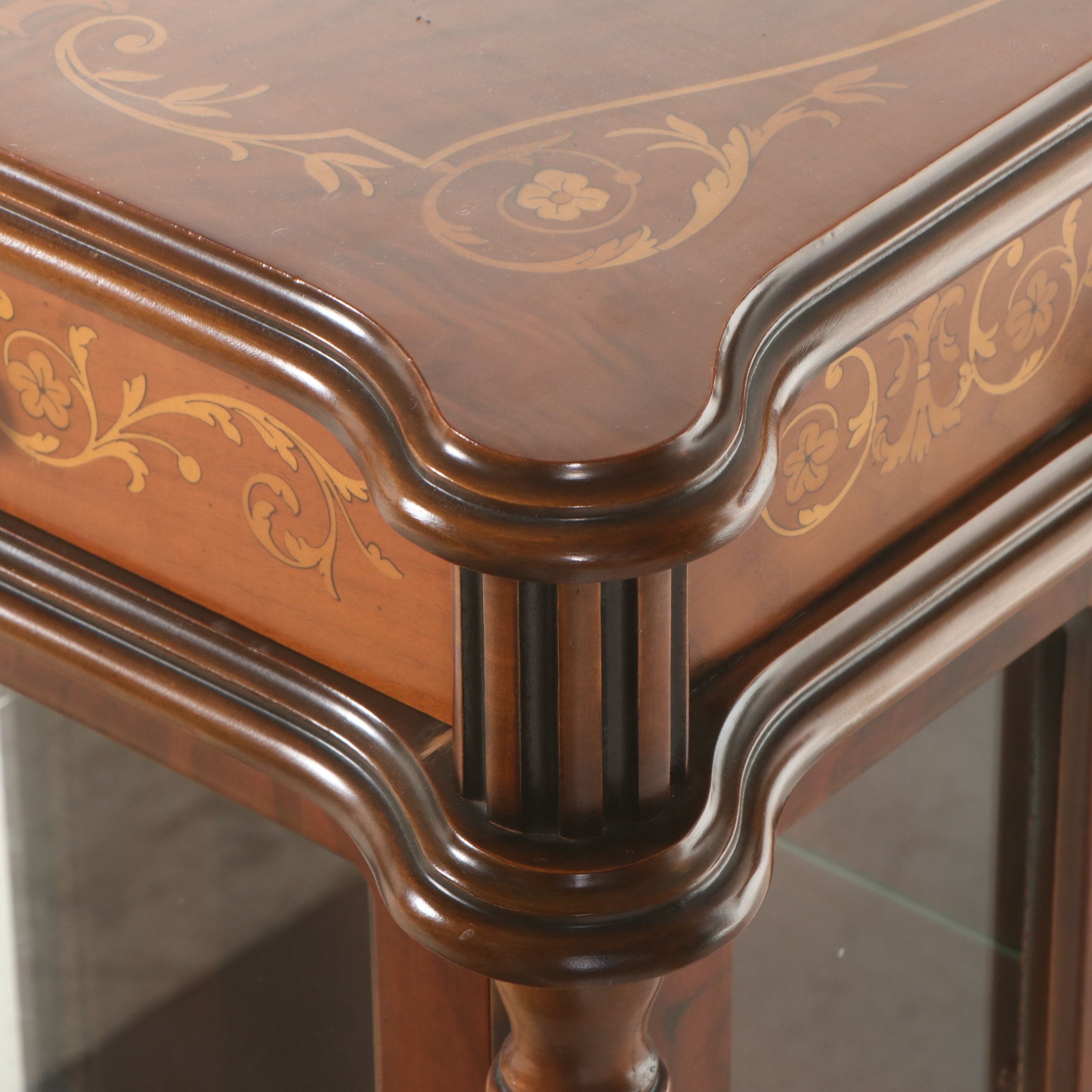 Italian Provincial Style Marquetry Inlaid Vitrine