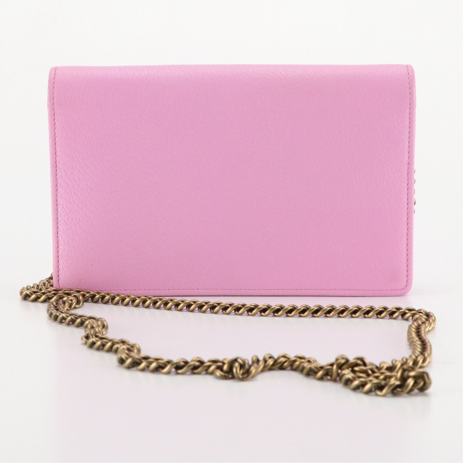 Gucci GG Marmont Marquise Crystal Wallet on Chain in Pink Leather