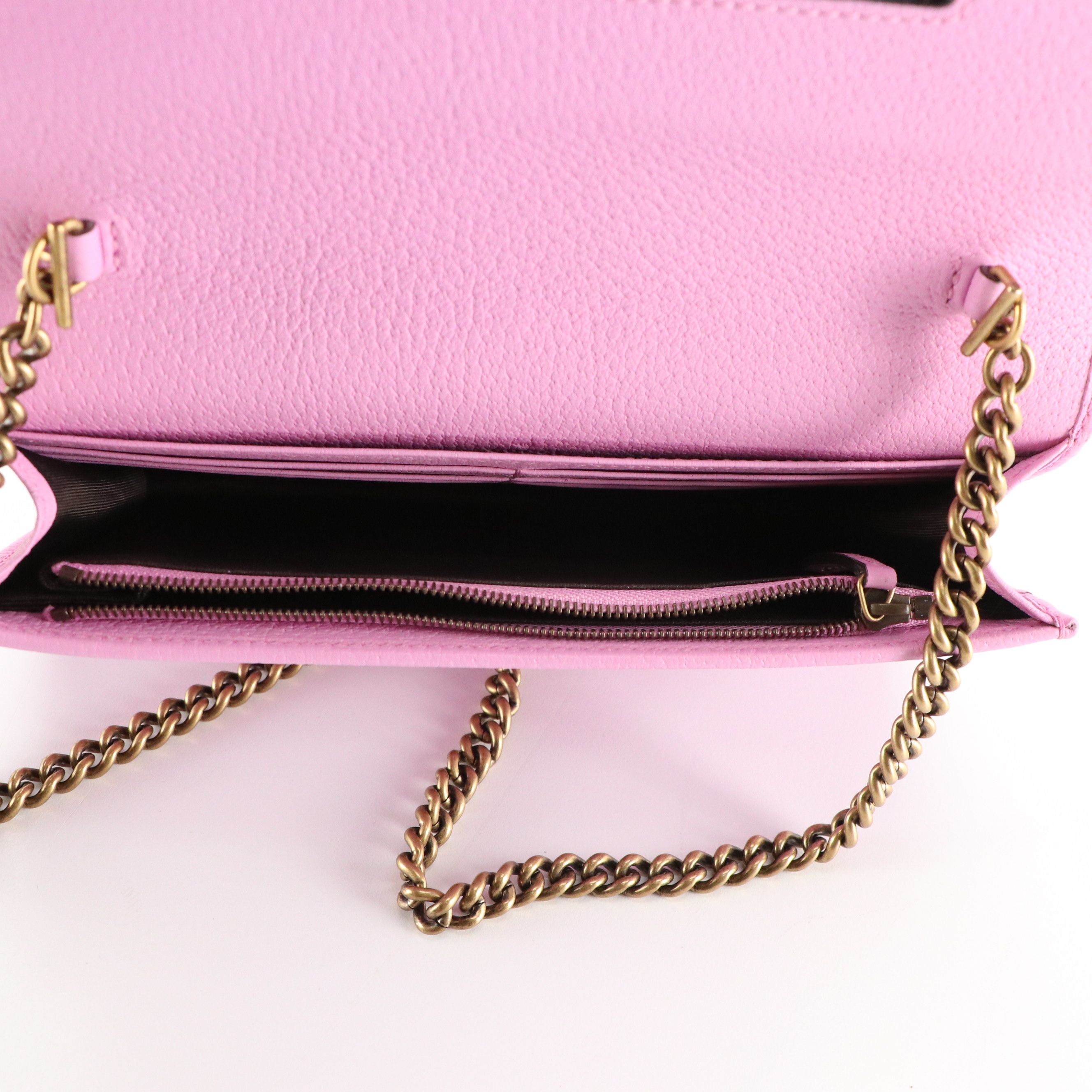 Gucci GG Marmont Marquise Crystal Wallet on Chain in Pink Leather